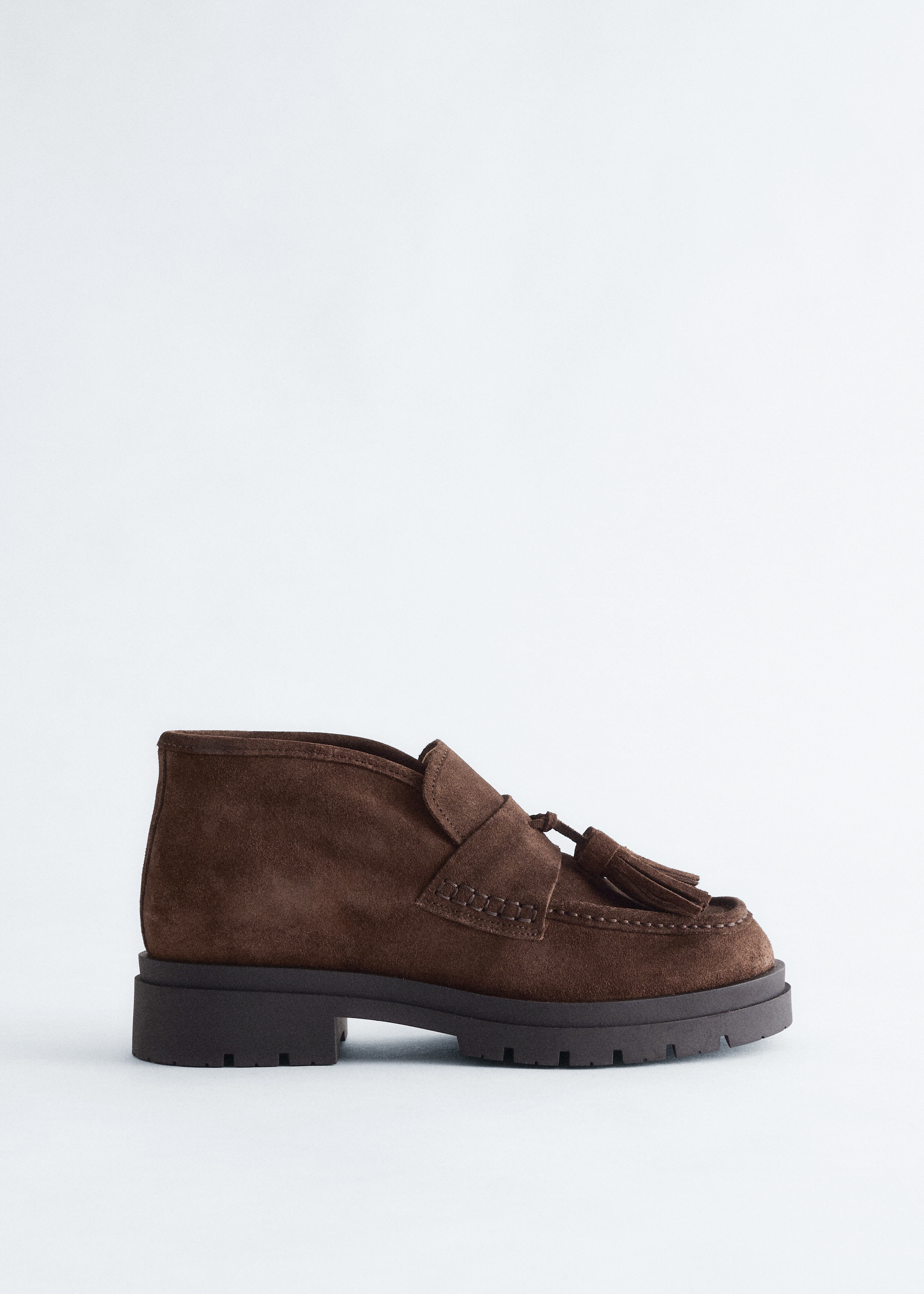 Tasseled Suede Ankle Loafers - Ruskea