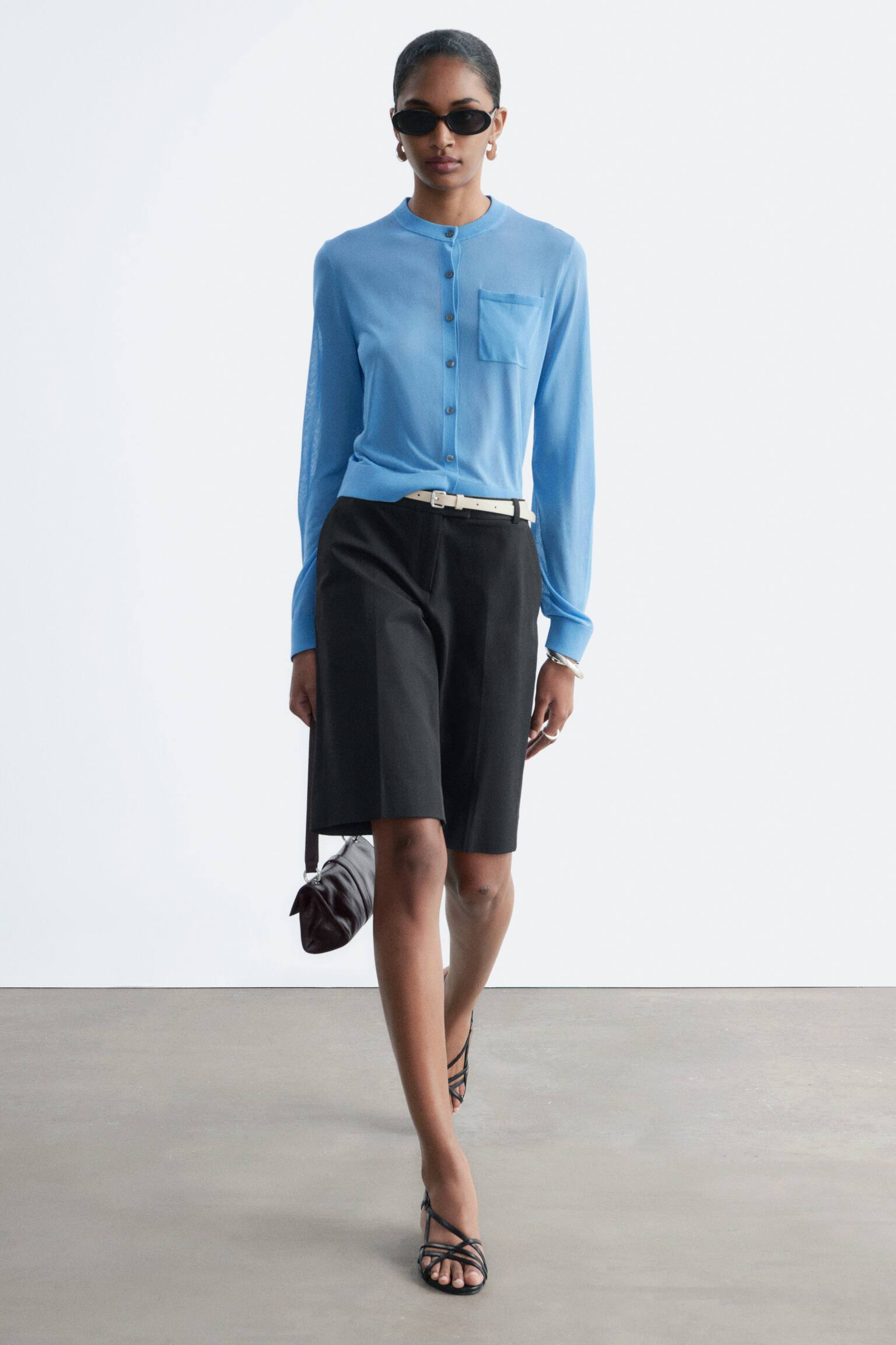 Cardigan i sidenblandning - Blå - 5