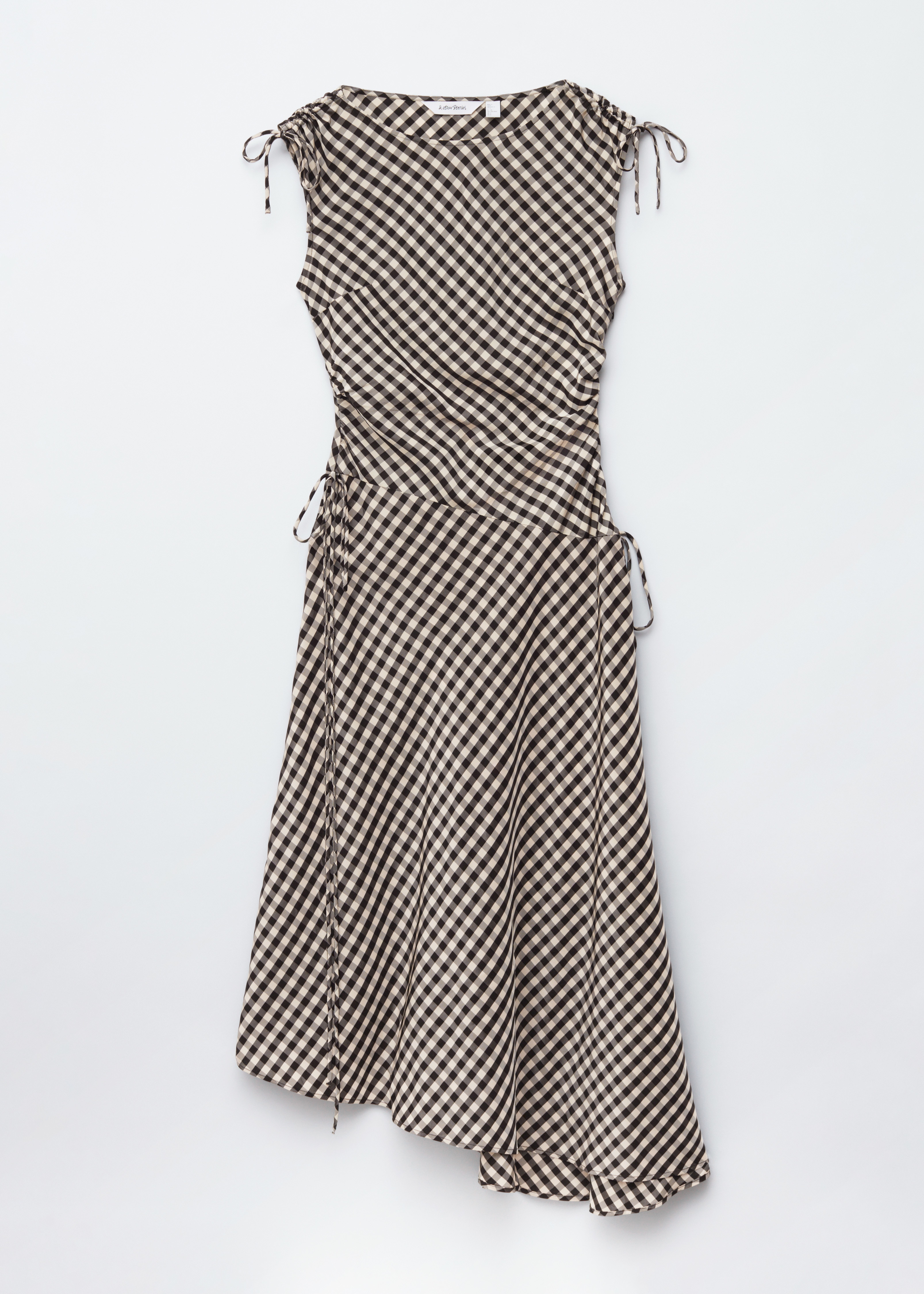 Aszimmetrikus csónaknyakú midi ruha - Sötétbarna/Fehér