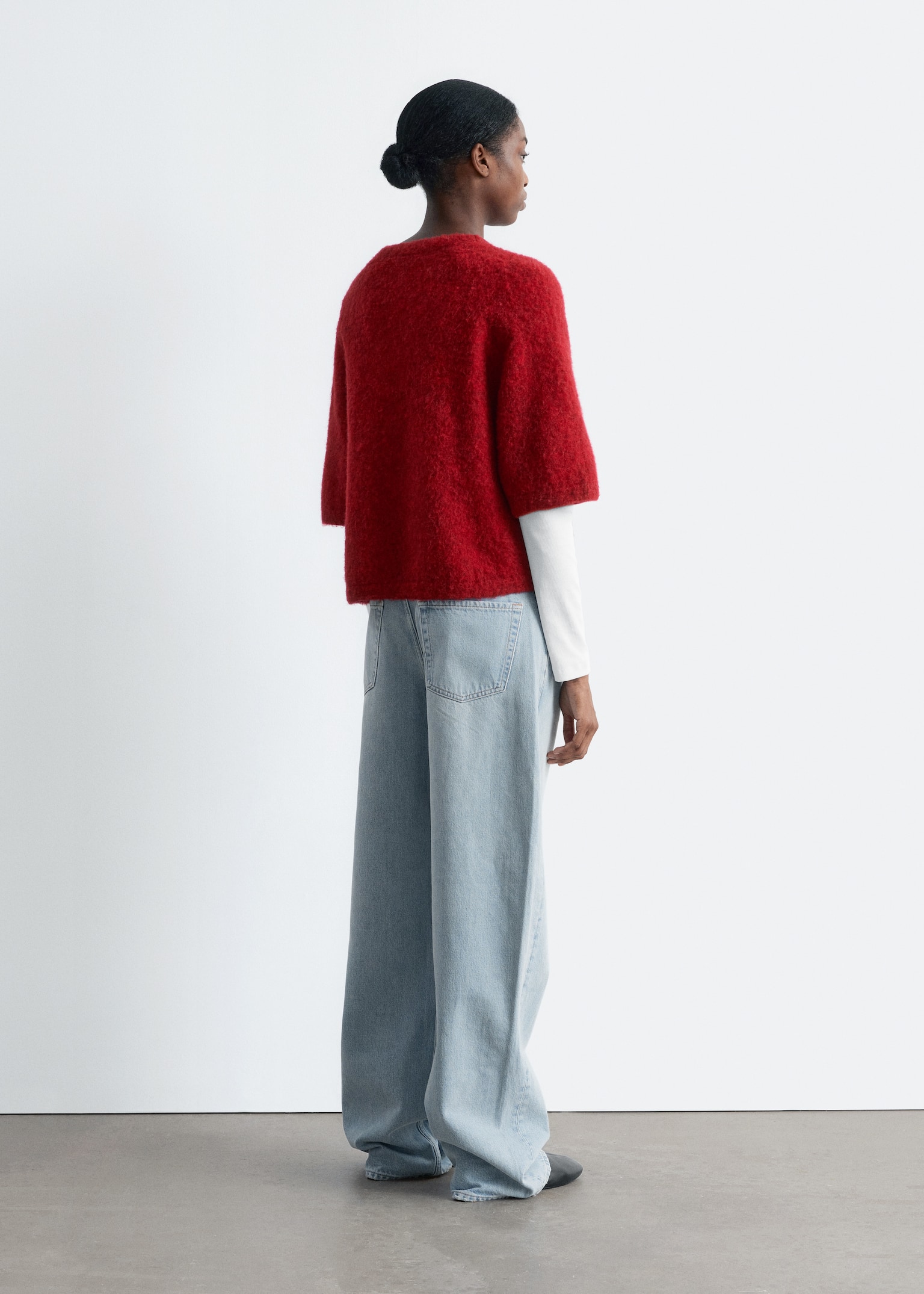 Haut en maille d’alpaga mélangé - Rouge/Avoine/Taupe/Bordeaux/Bleu clair/Bleu poudré/Pêche/Rose clair/Noir/Rose doux - 5