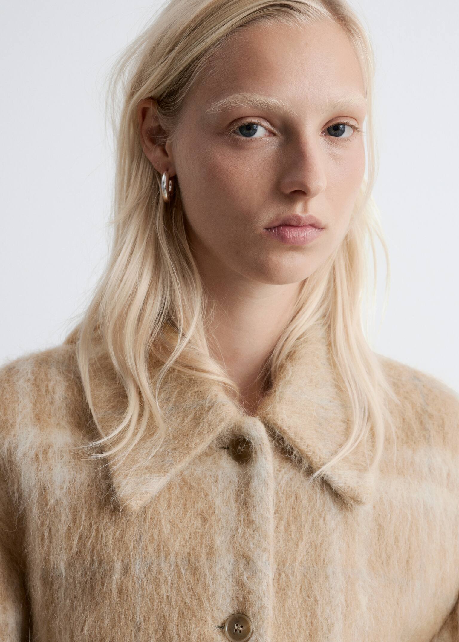Wool Shirt Jacket - Beige Checked - 5