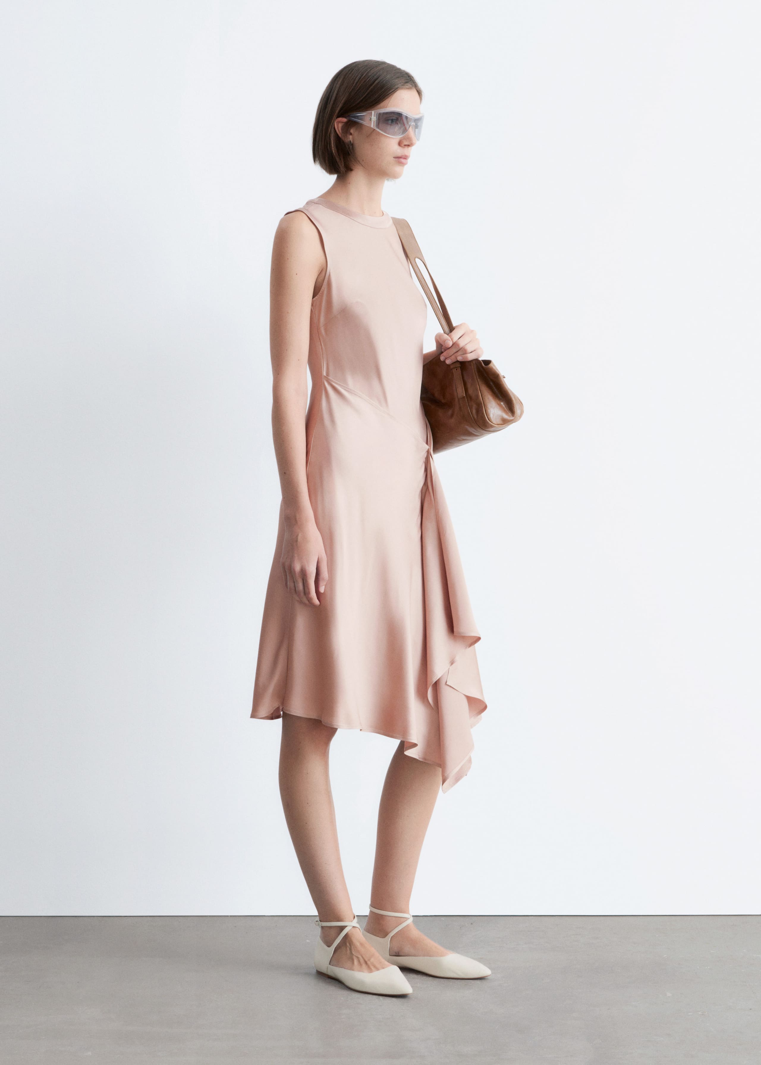 Image of Asymmetric Satin Midi Dress