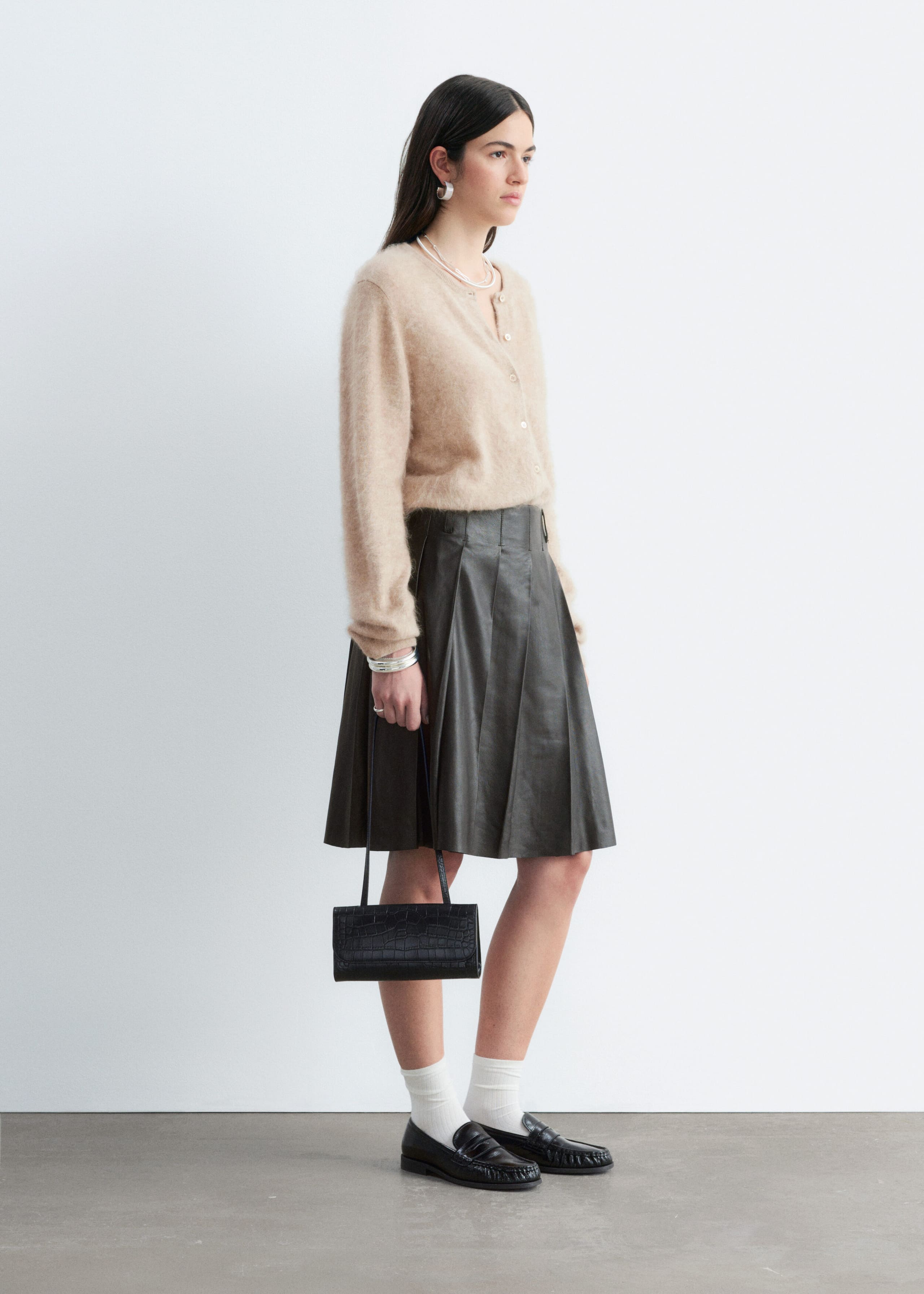 Brushed Cashmere Cardigan - Grey - Lookbook