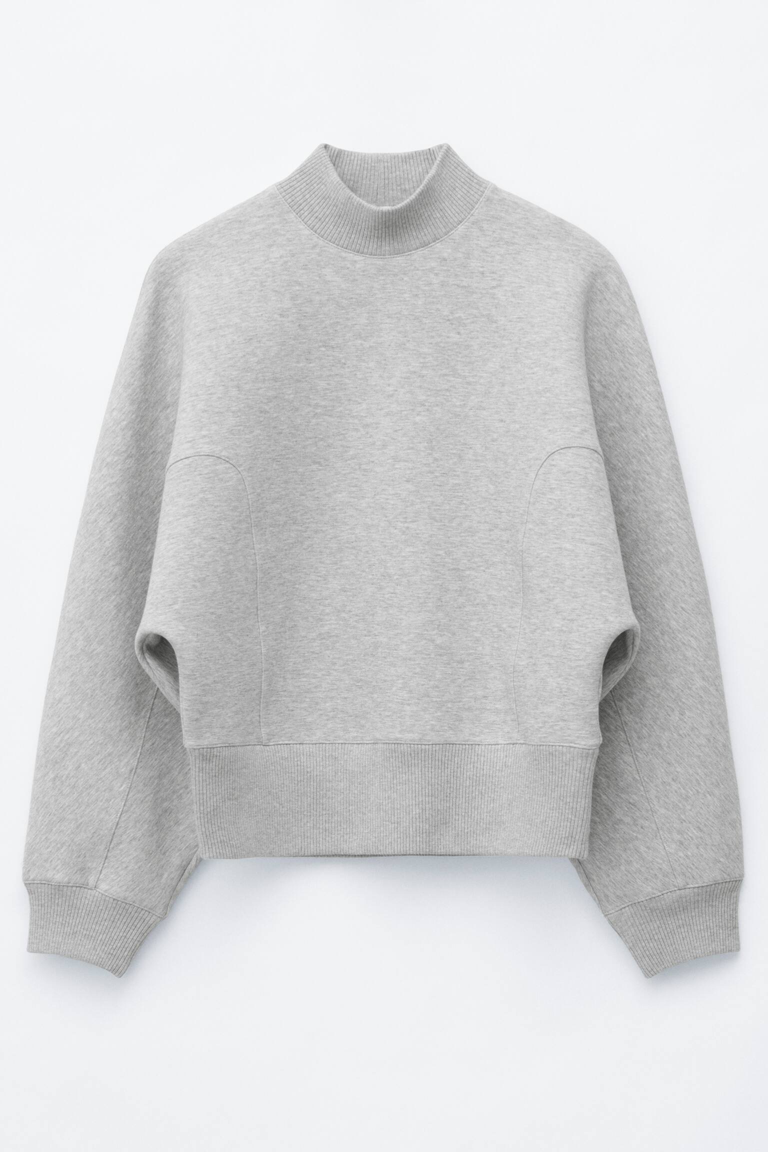 Mock Neck Scuba Sweatshirt - אפור מלנג'/חום כהה - 1