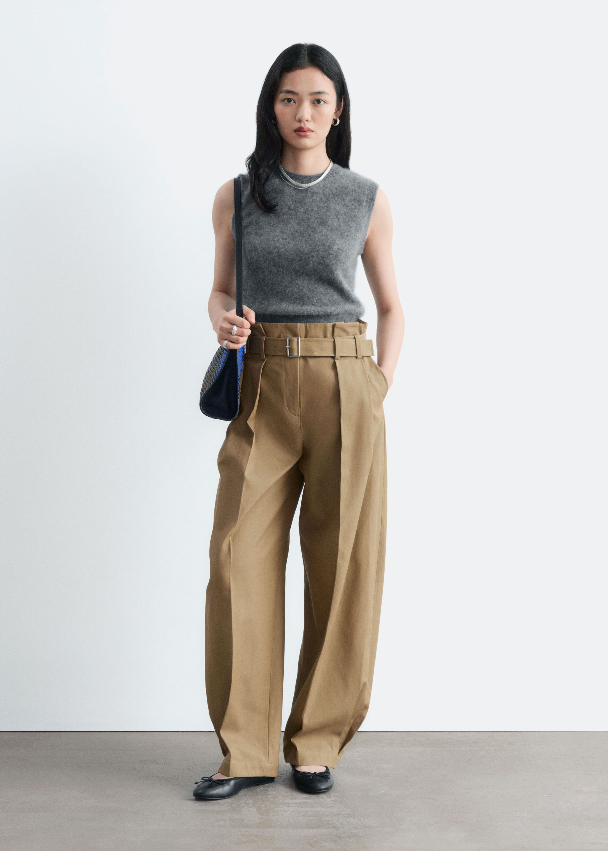 Paperbag Pleat Trousers - Beige - Lookbook