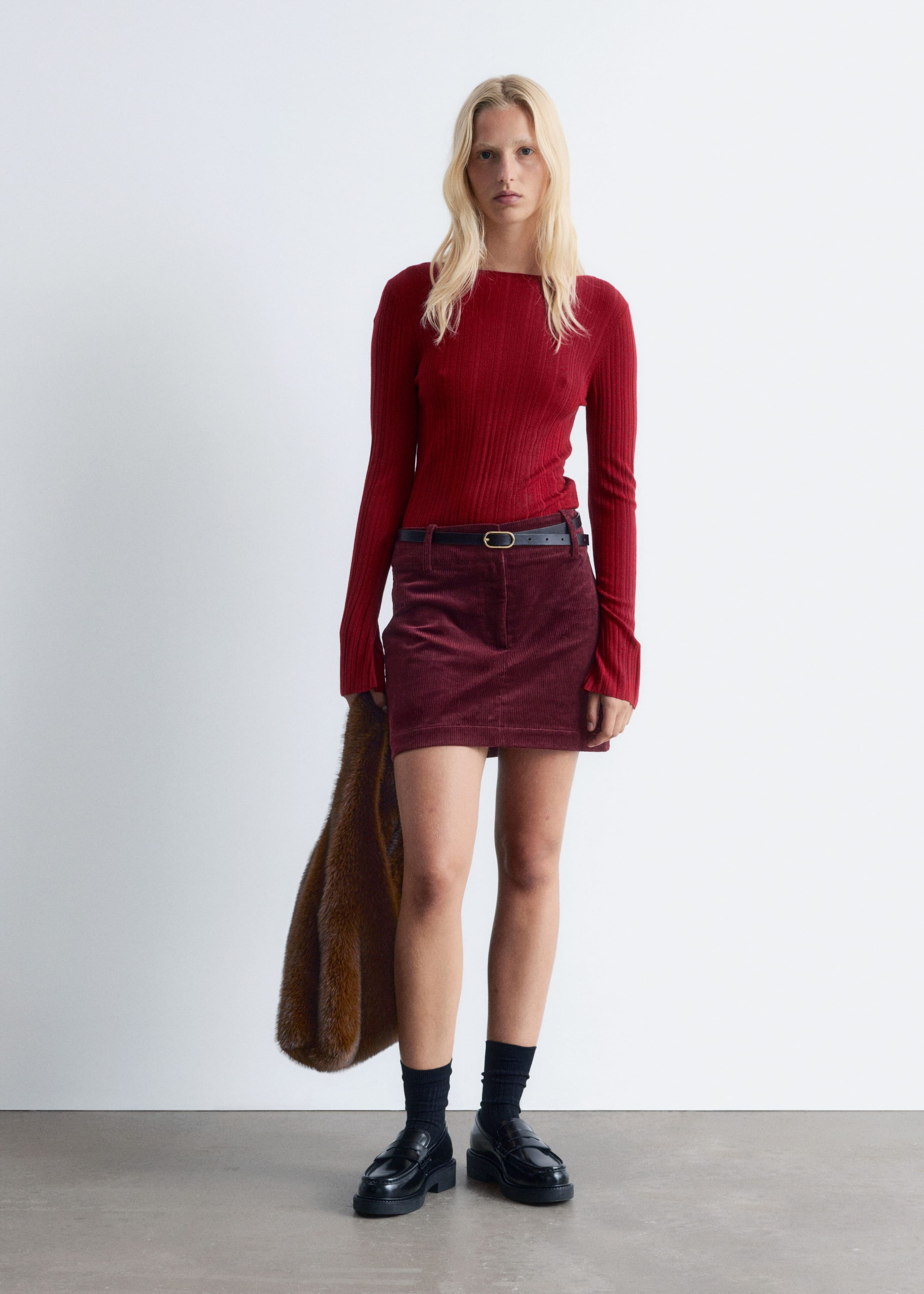 Image of Rib-Knit Wool Boatneck Top