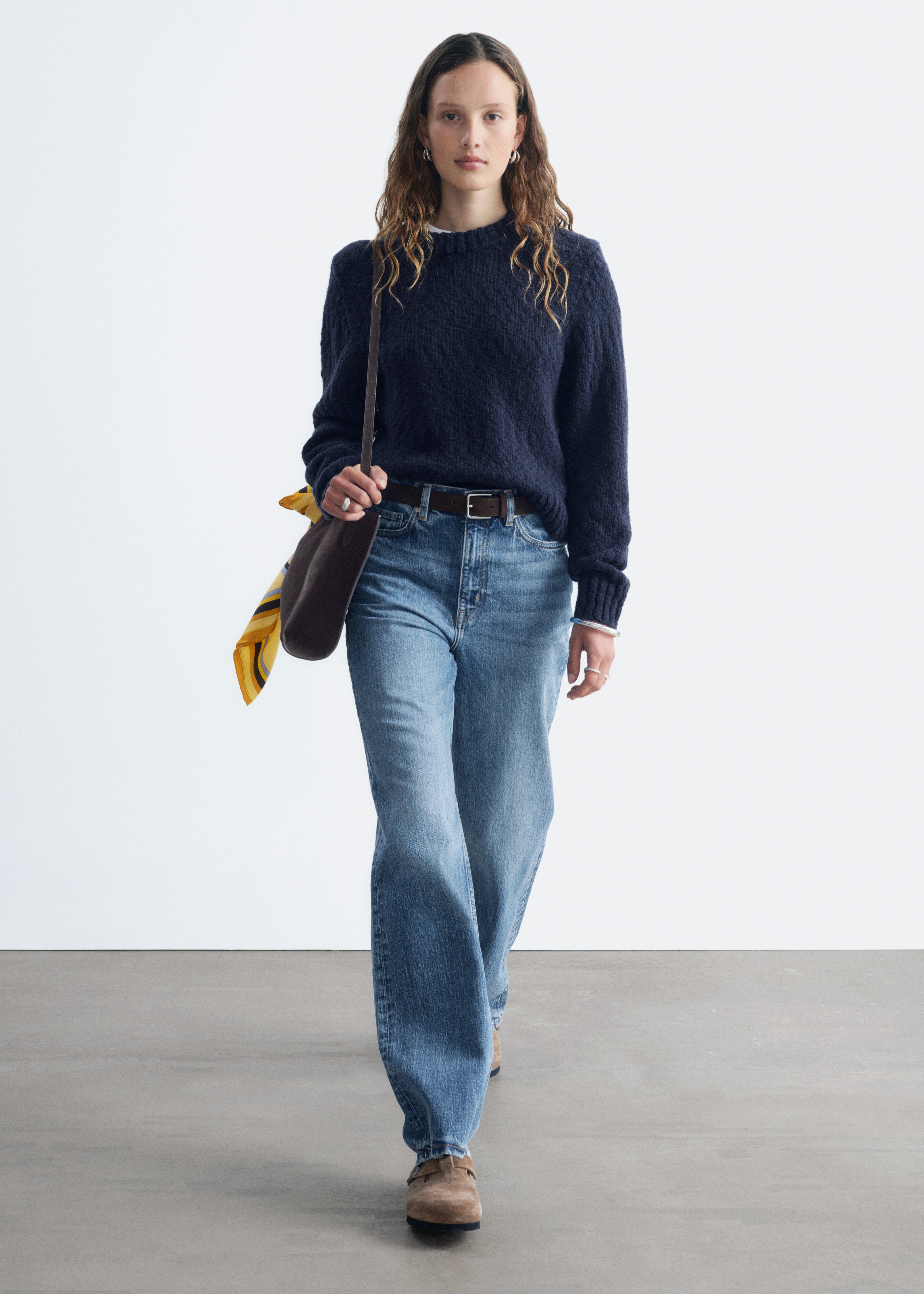 Camisola de lã e algodão bouclé - Azul escuro