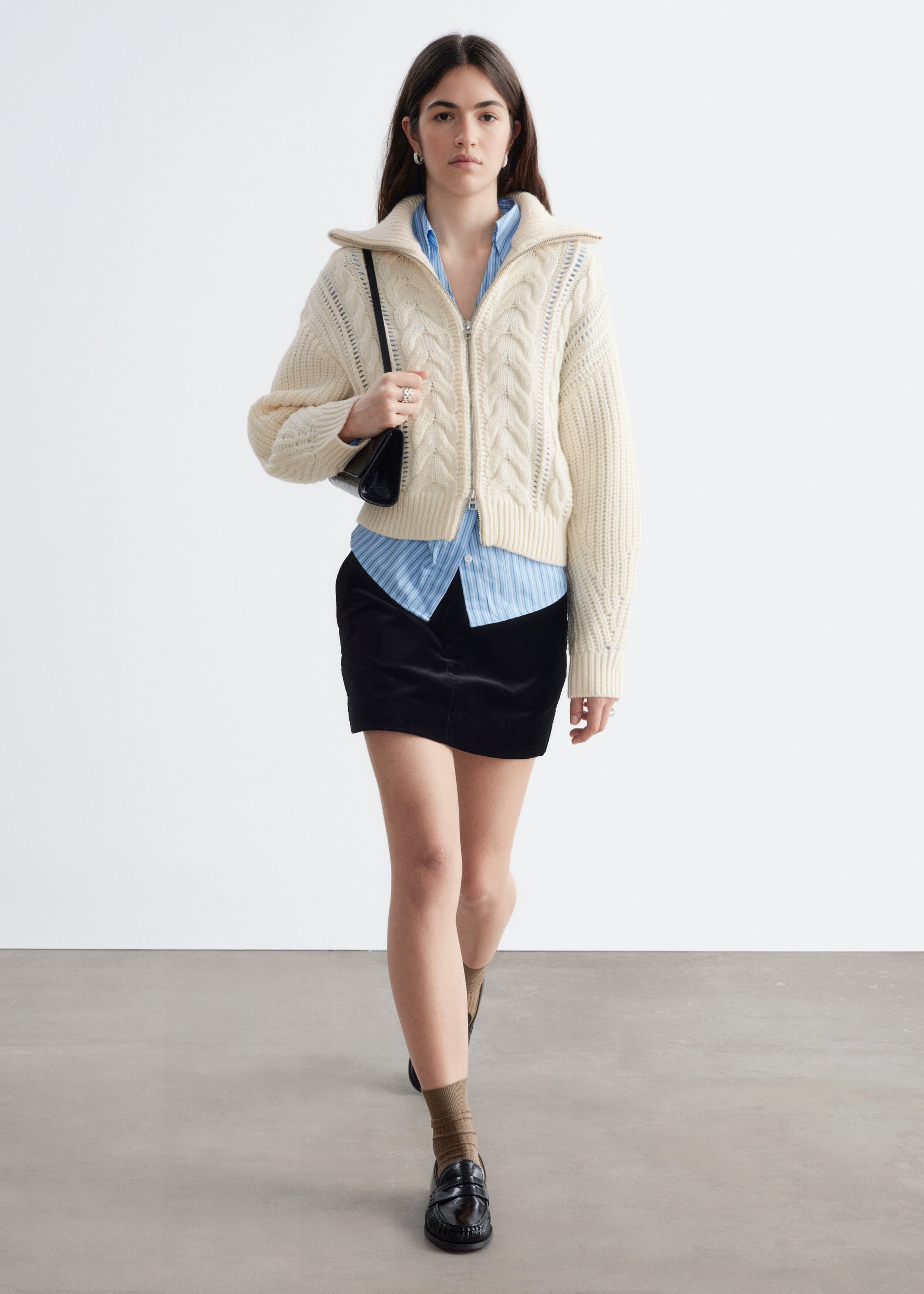 Cable-Knit Wool Cardigan - Off White - Lookbook