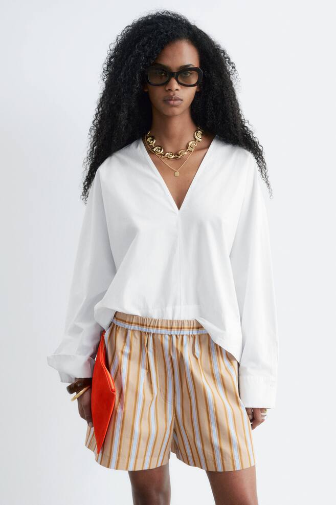 Blusa scultorea in cotone con scollo a V - Bianco - 1