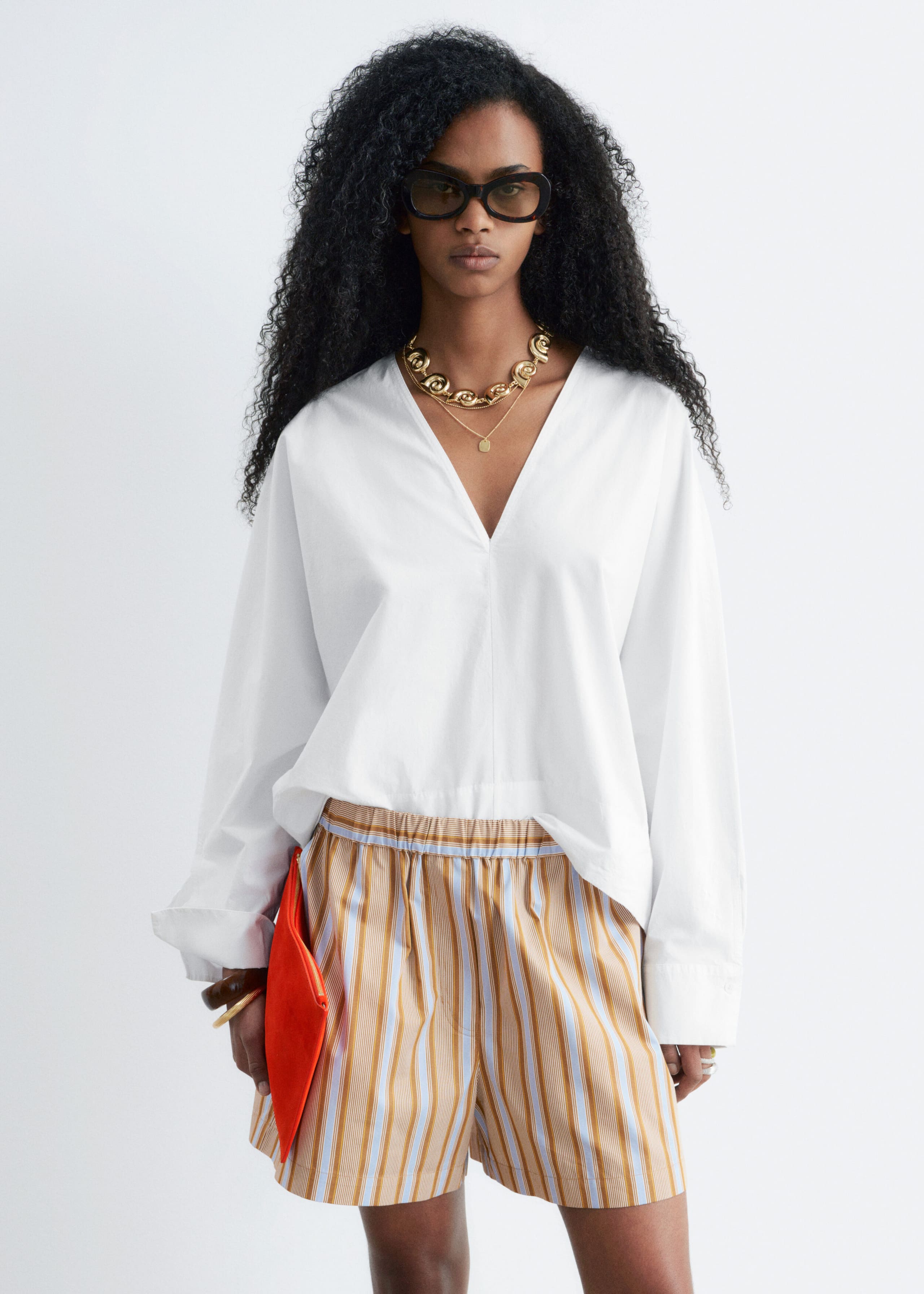 Image of Sculptural Cotton V-Neck Blouse