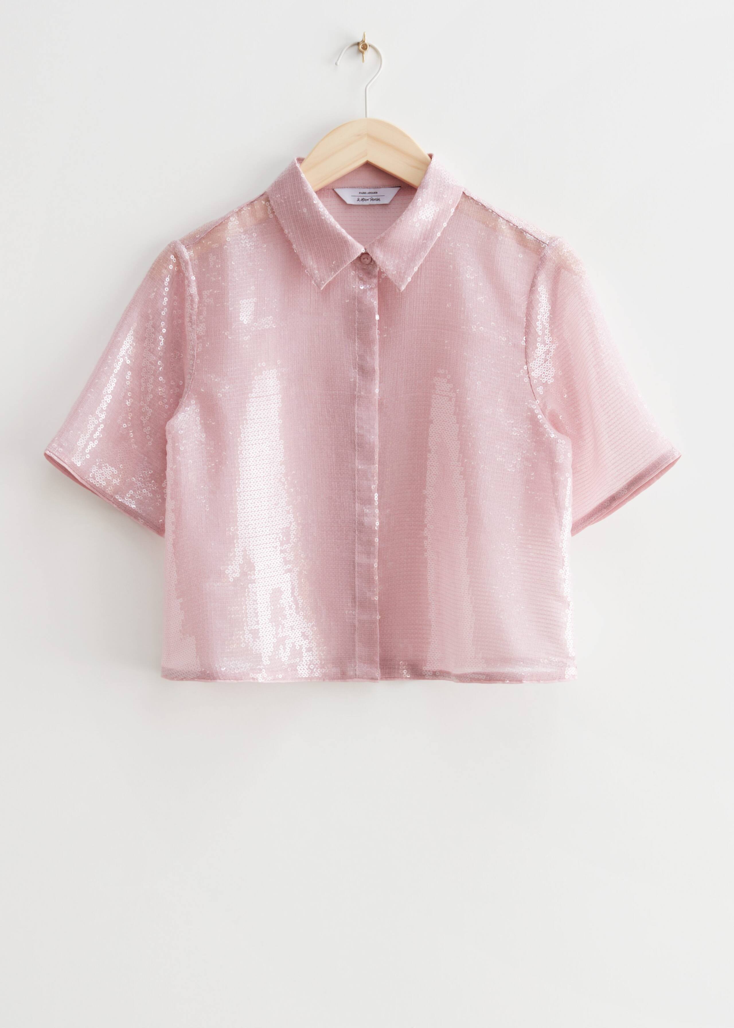 Short Sleeve Sequin Blouse - Pink - Natura morta