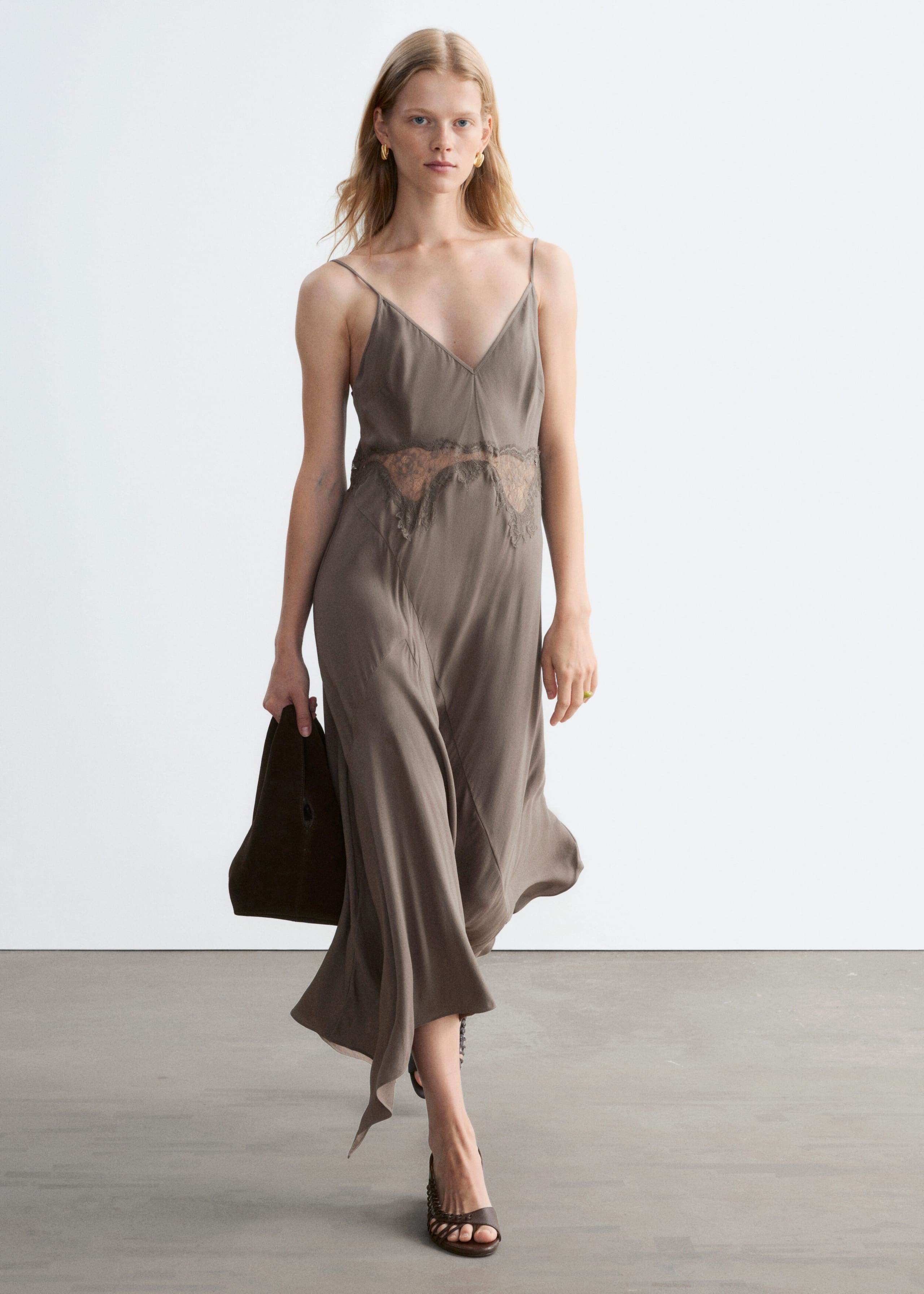 Asymmetrical Satin Slip Midi Dress - Mole - Lookbook