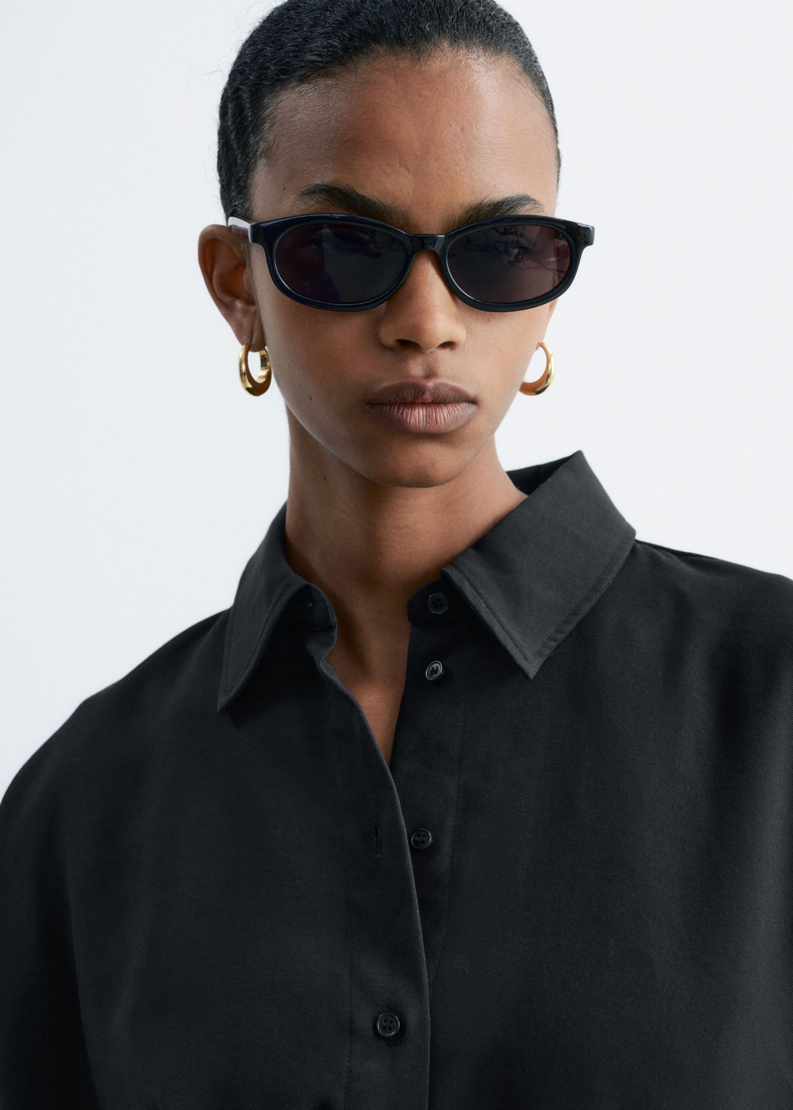 Chemise oversize à manches trois-quarts - Noir - Lookbook