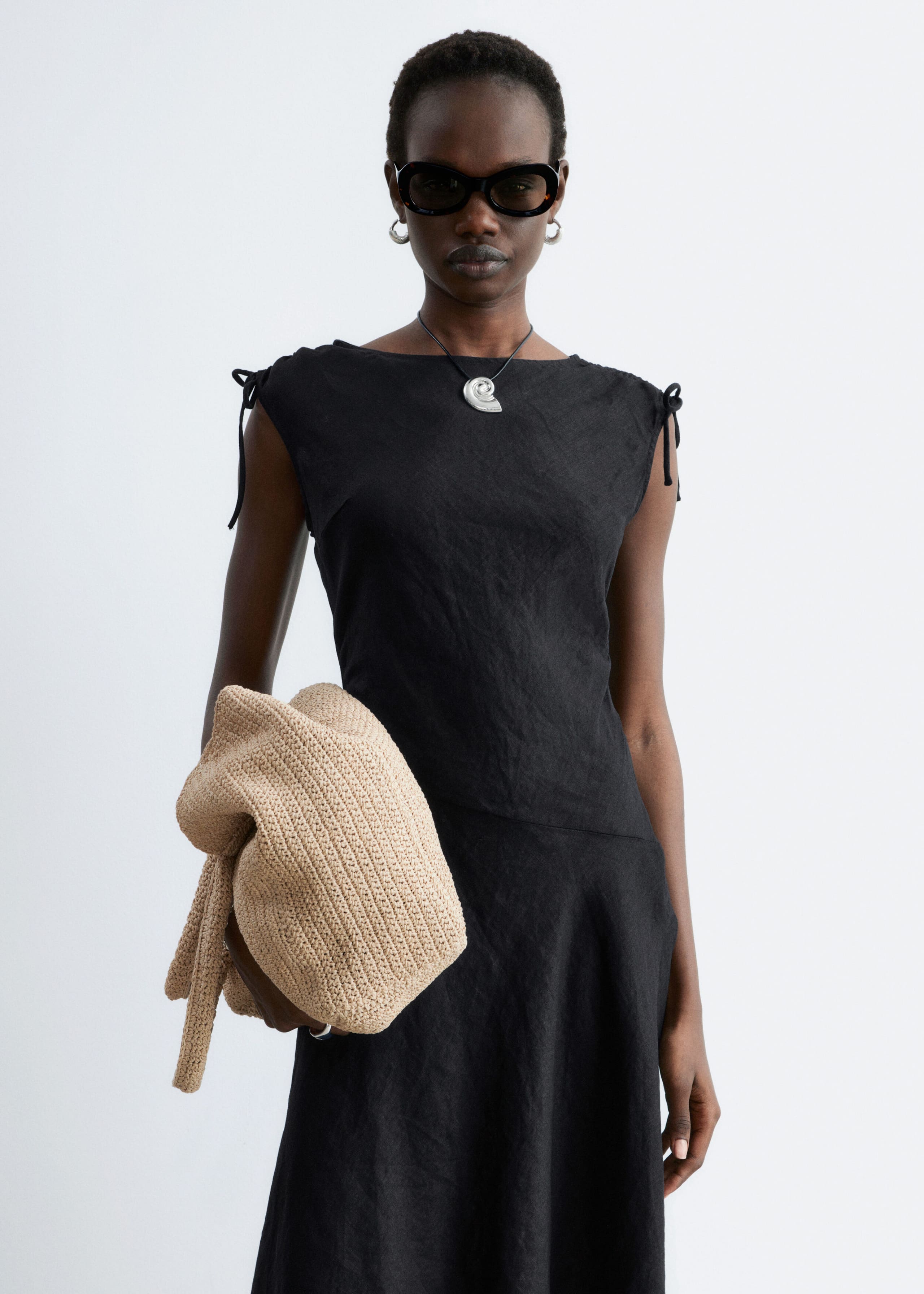 Image of Flared Linen Midi Dress