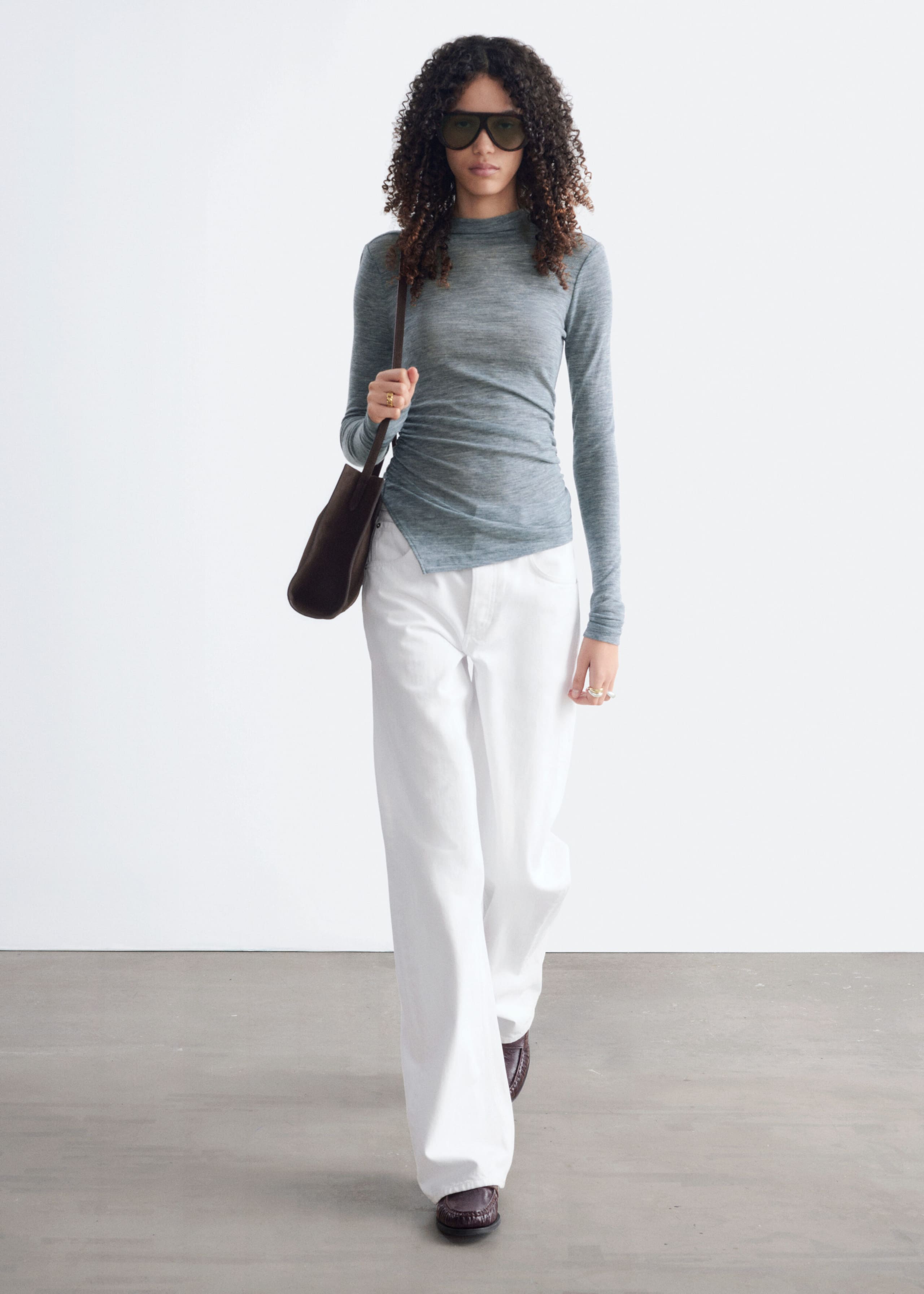 Mock-Neck Wool Jersey Top - Grey - Lookbook