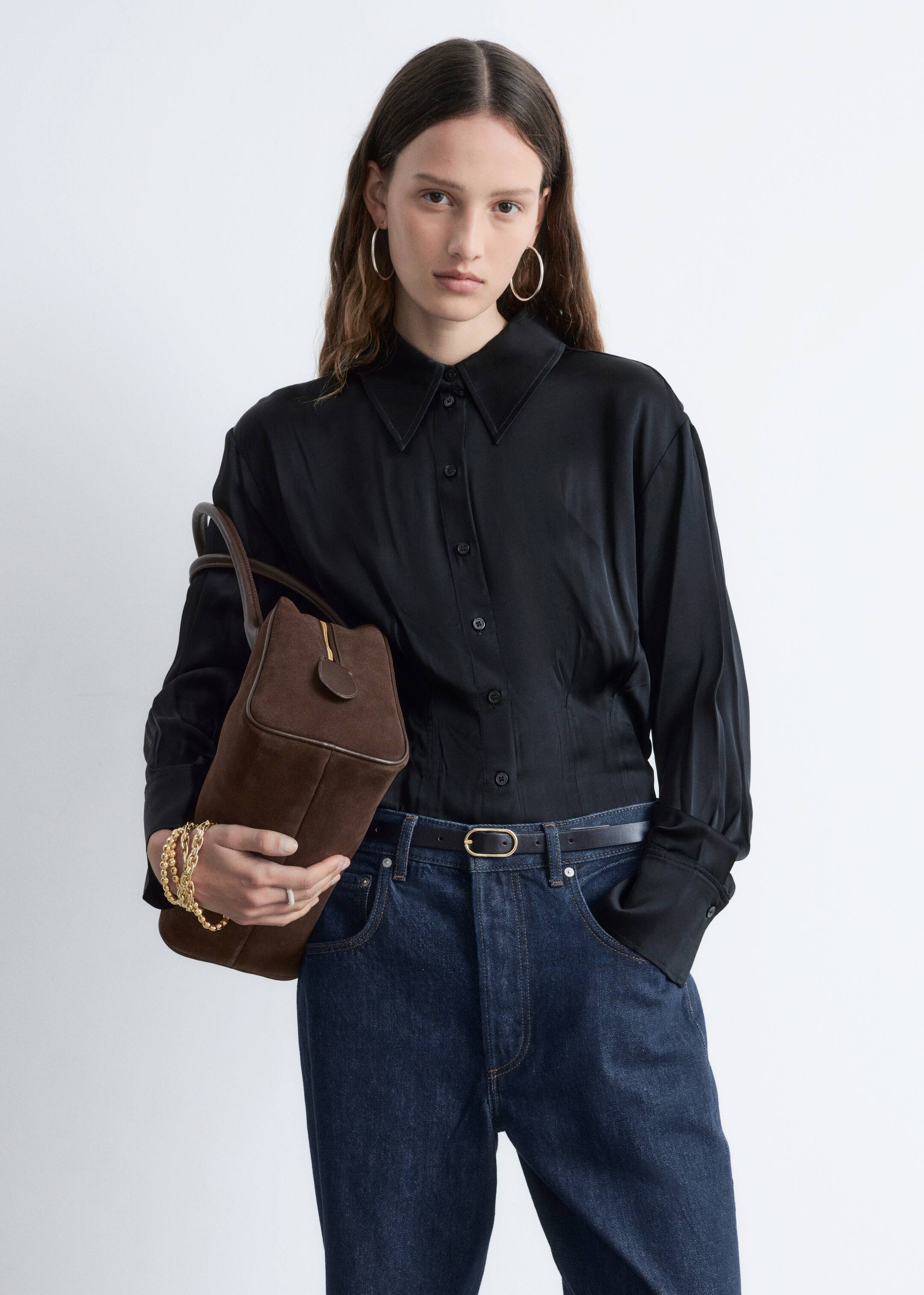 View larger image: Tapered Satin Shirt - Black | H&M GB 2