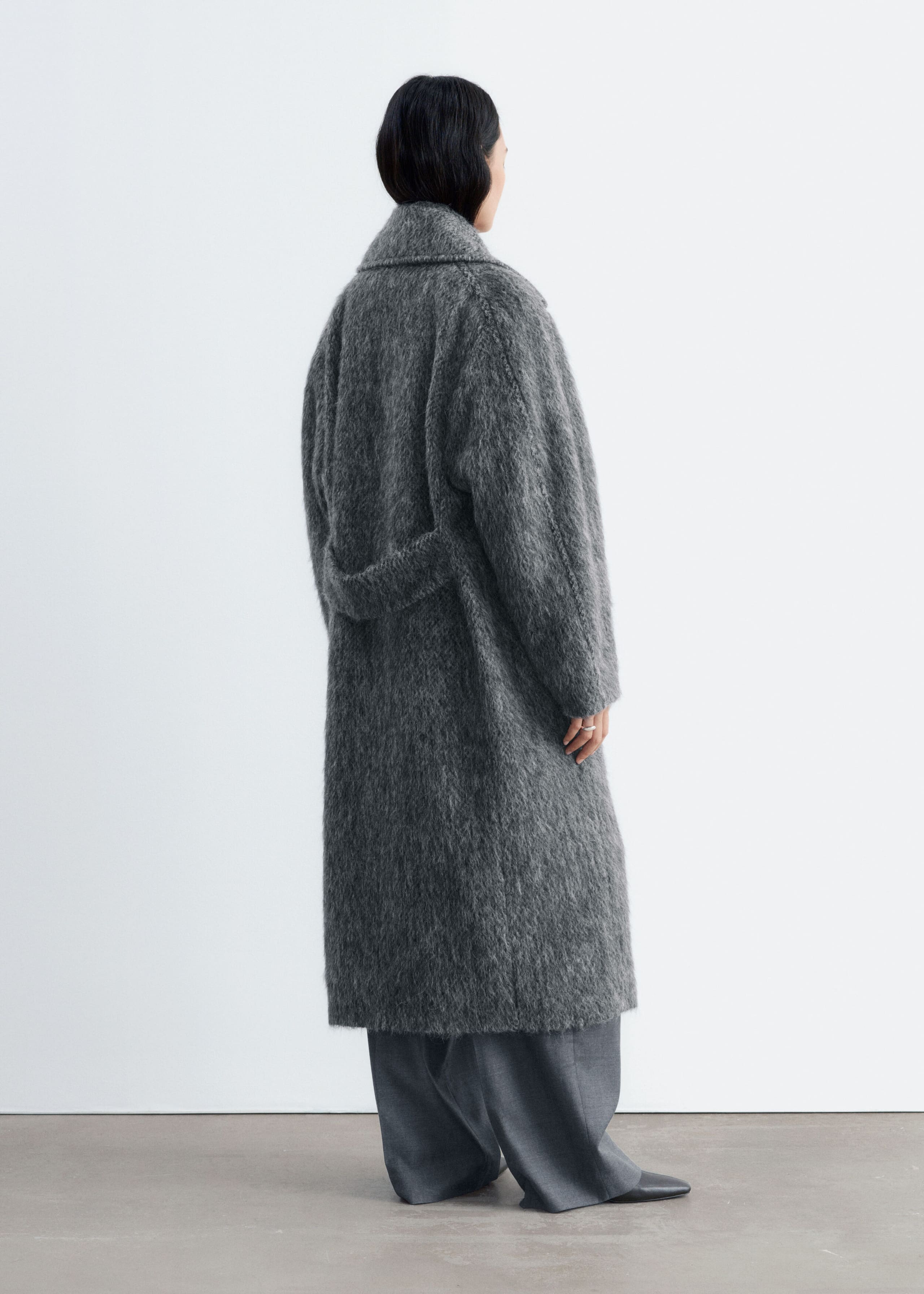 Brushed Wool-Blend Coat Grey Melange