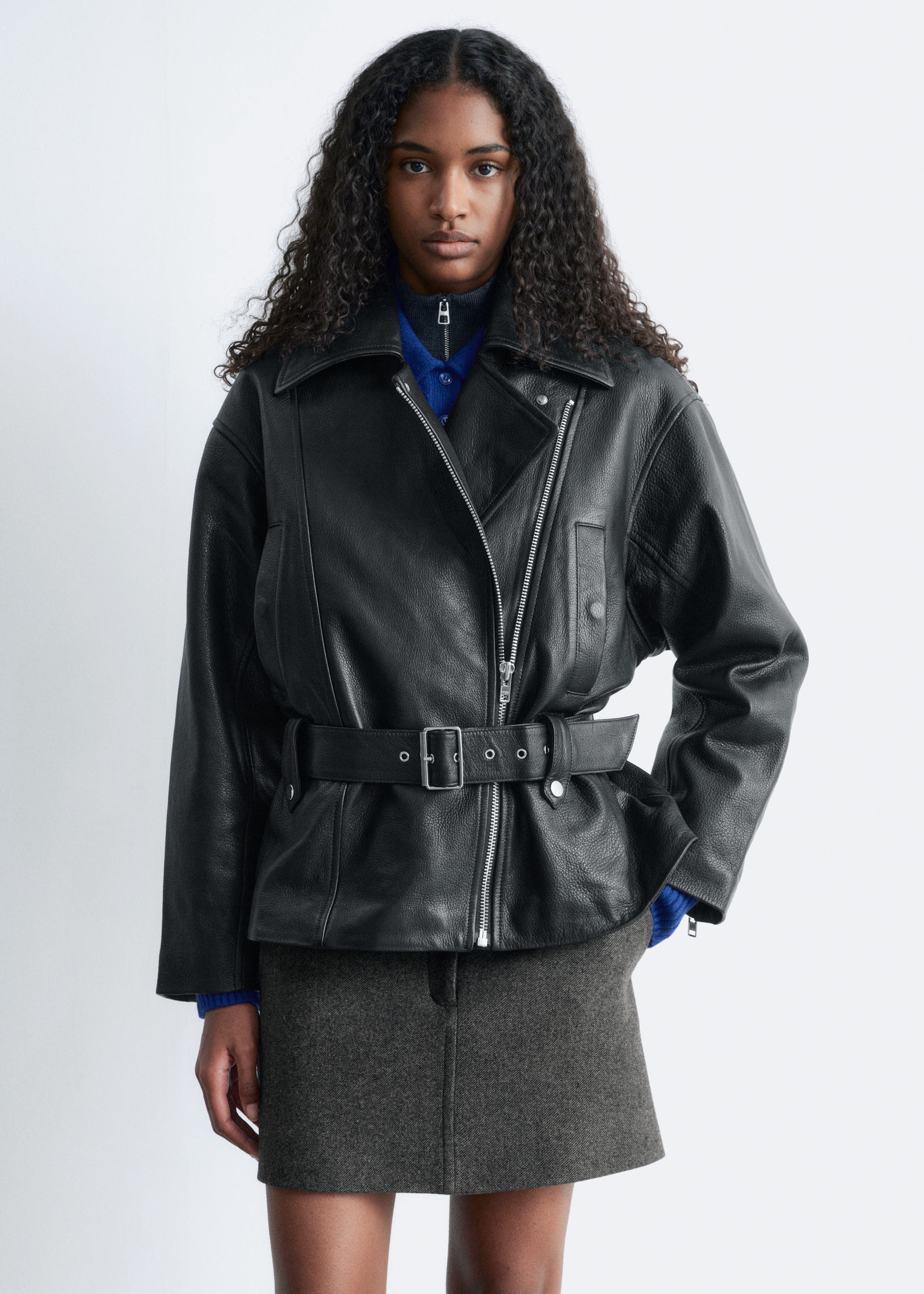 Image of Bikerjacke aus Leder mit Gürtel