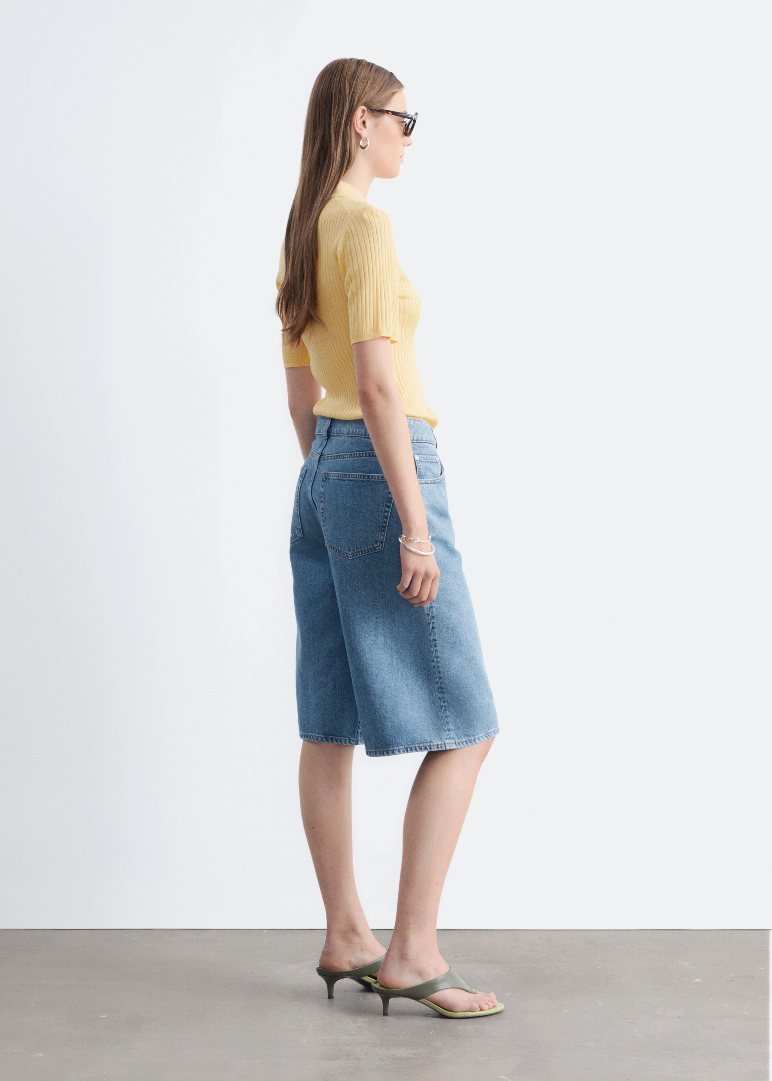 Denim Knee-Length Shorts - Mid Blue - Lookbook