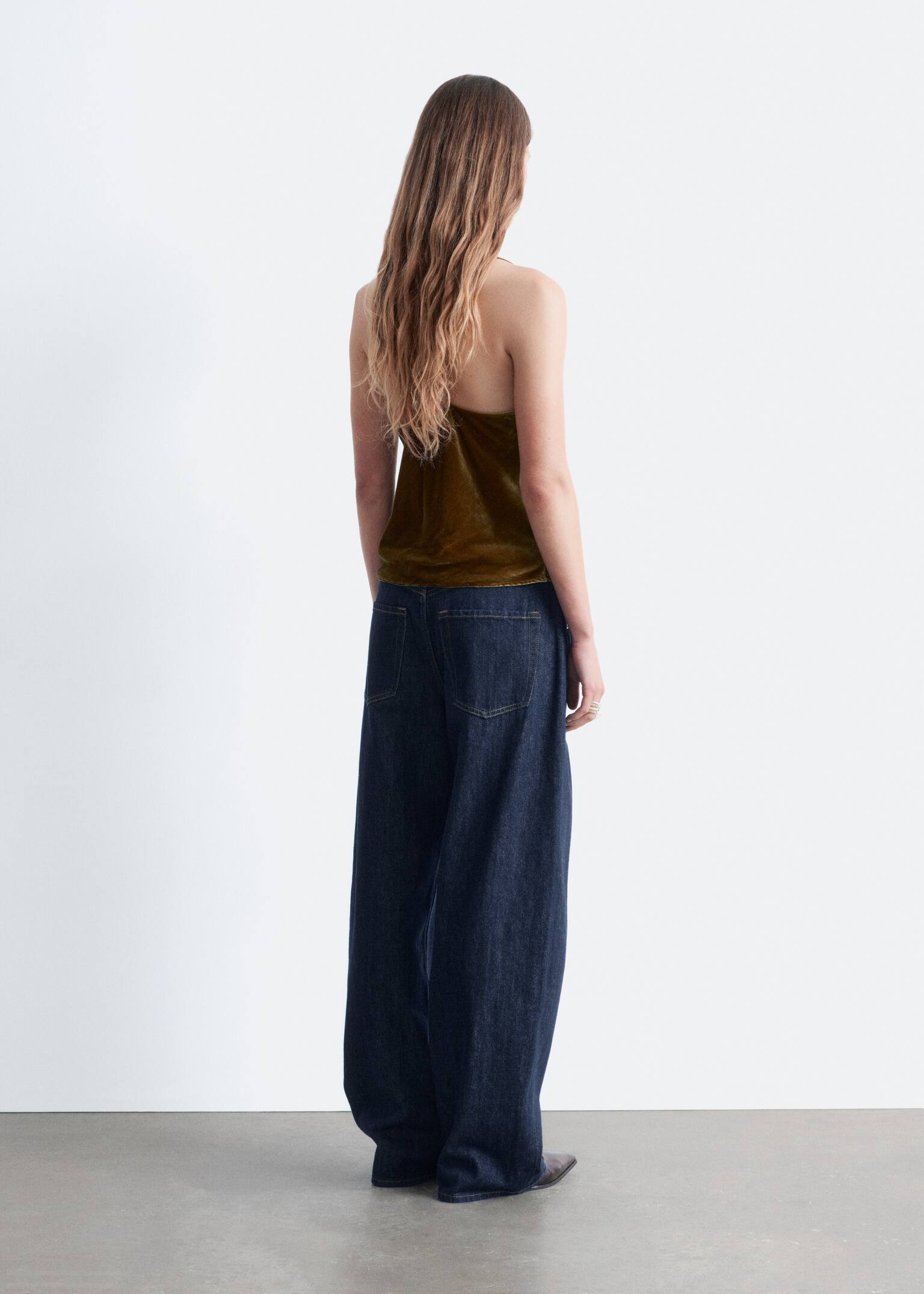 Strappy Velvet Top - Khaki Brown/Black - 6