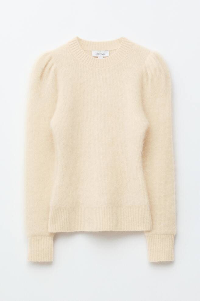 Pullover aus Mohair-Mix mit Puffärmeln - Weiß/Hellblau/Braun - 1