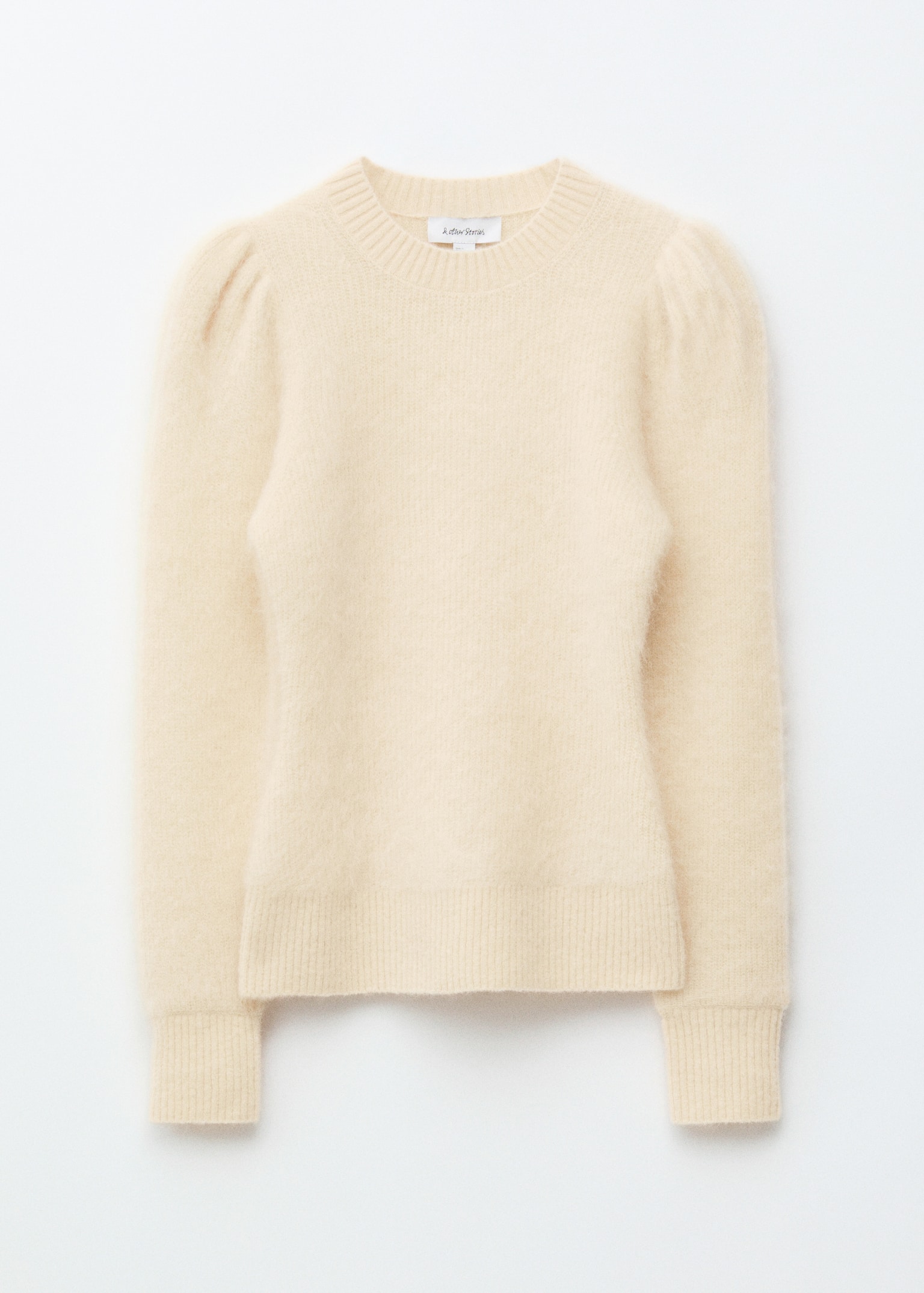 Mohair keverék puffos ujjú pulóver - White/Világoskék/Barna