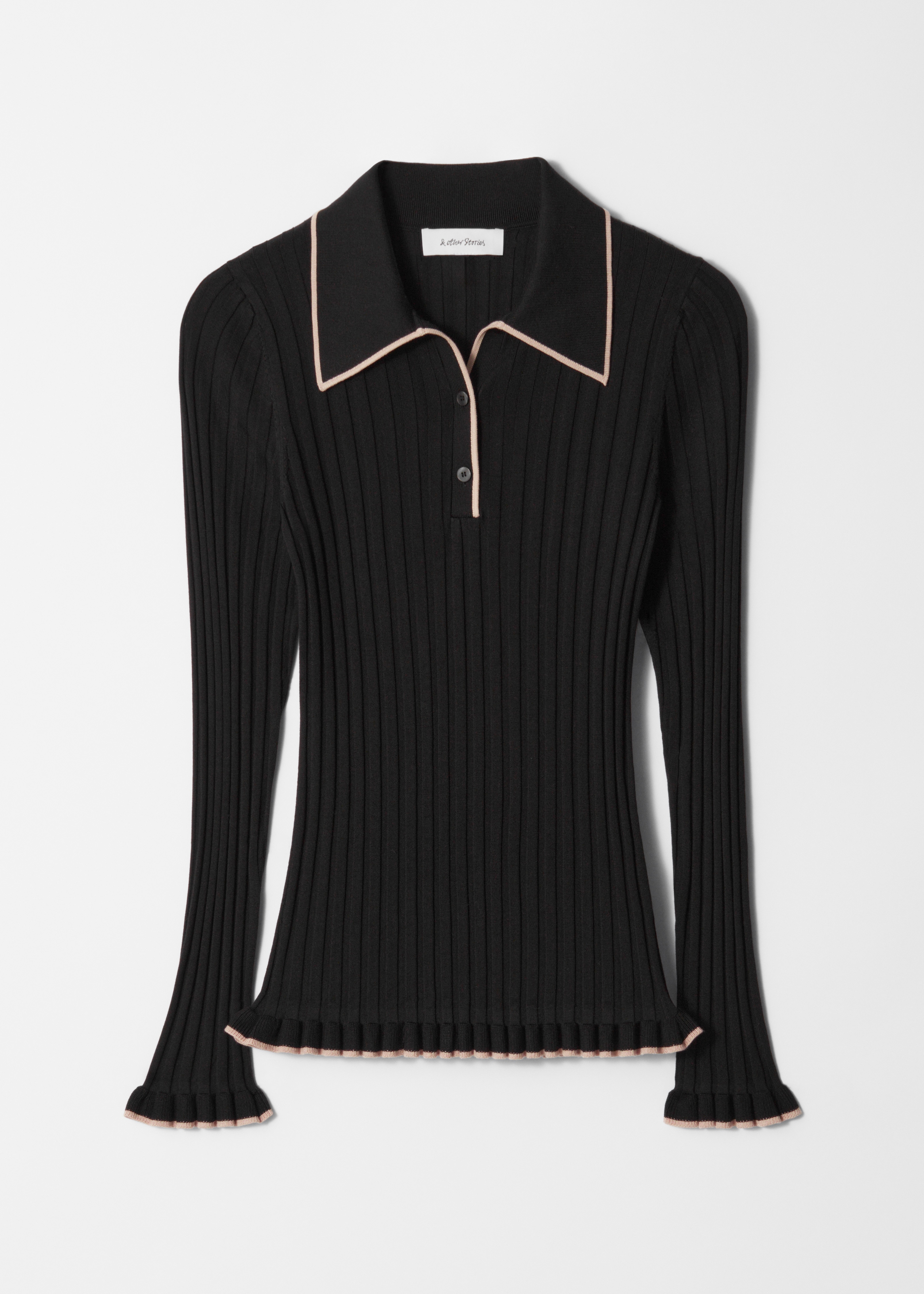 Polo en maille côtelée - Noir