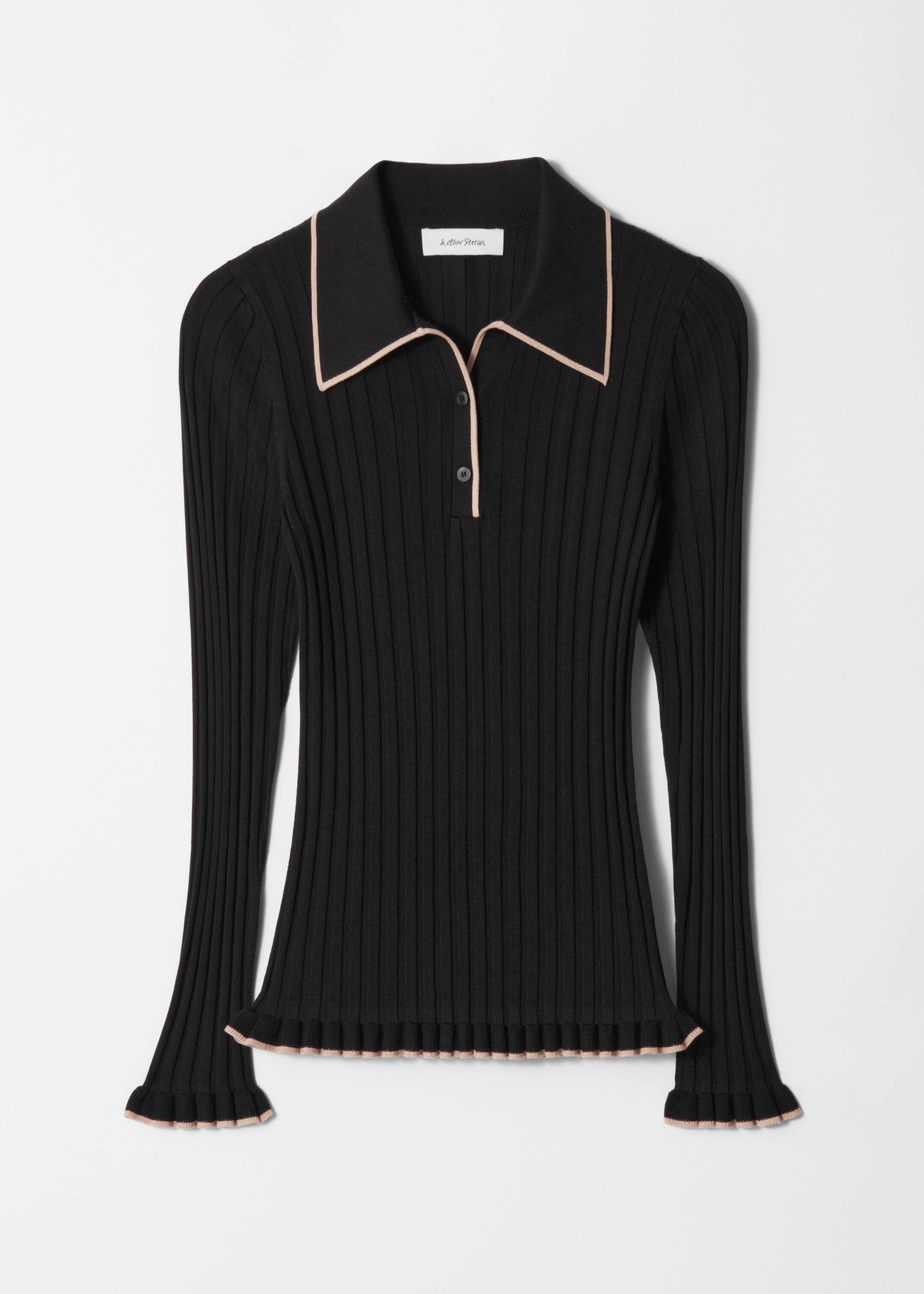 View larger image: Rib-Knit Polo Shirt - Black - Ladies | H&M GB 5