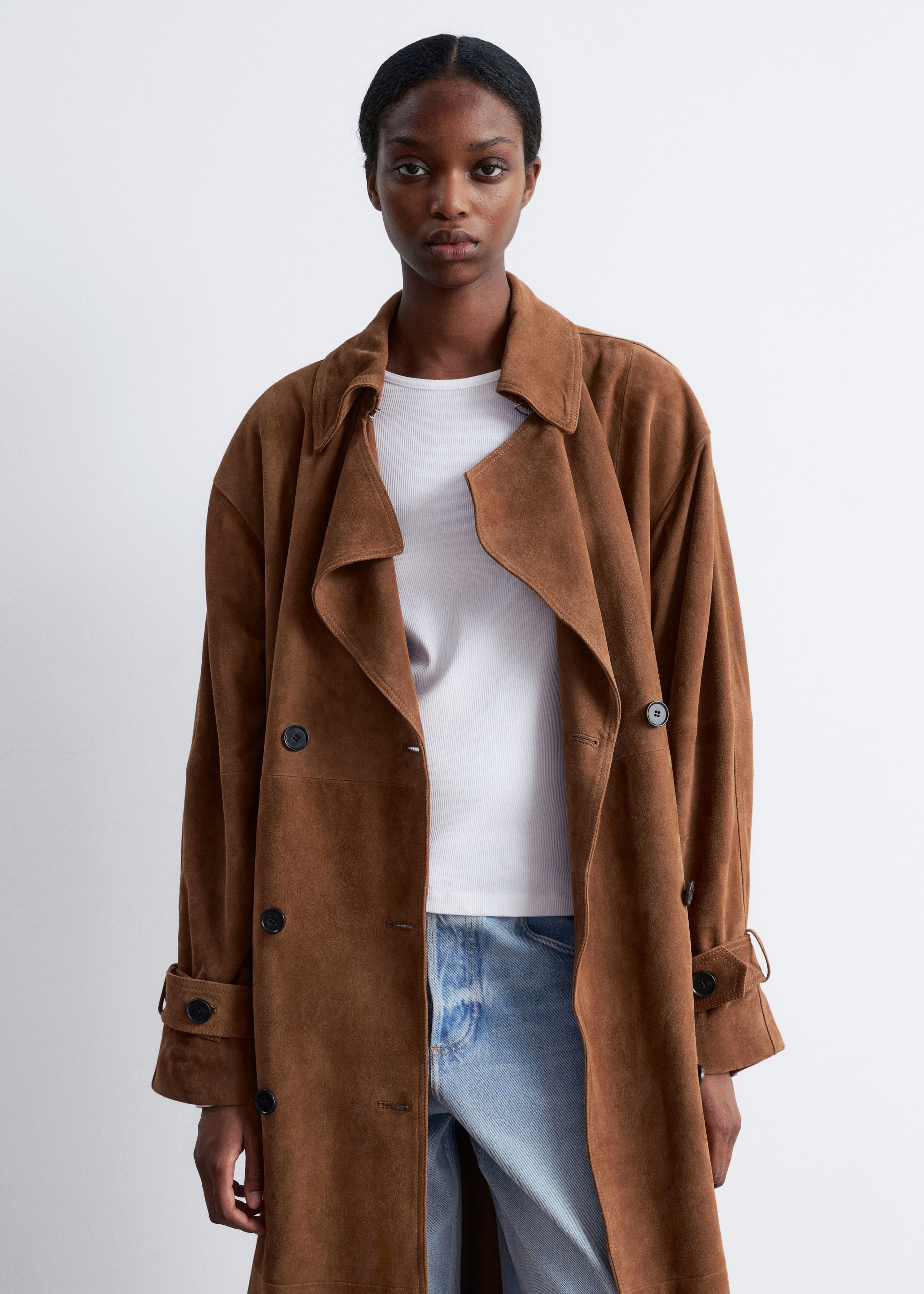 Maxigabardina de ante - Marrón - Lookbook