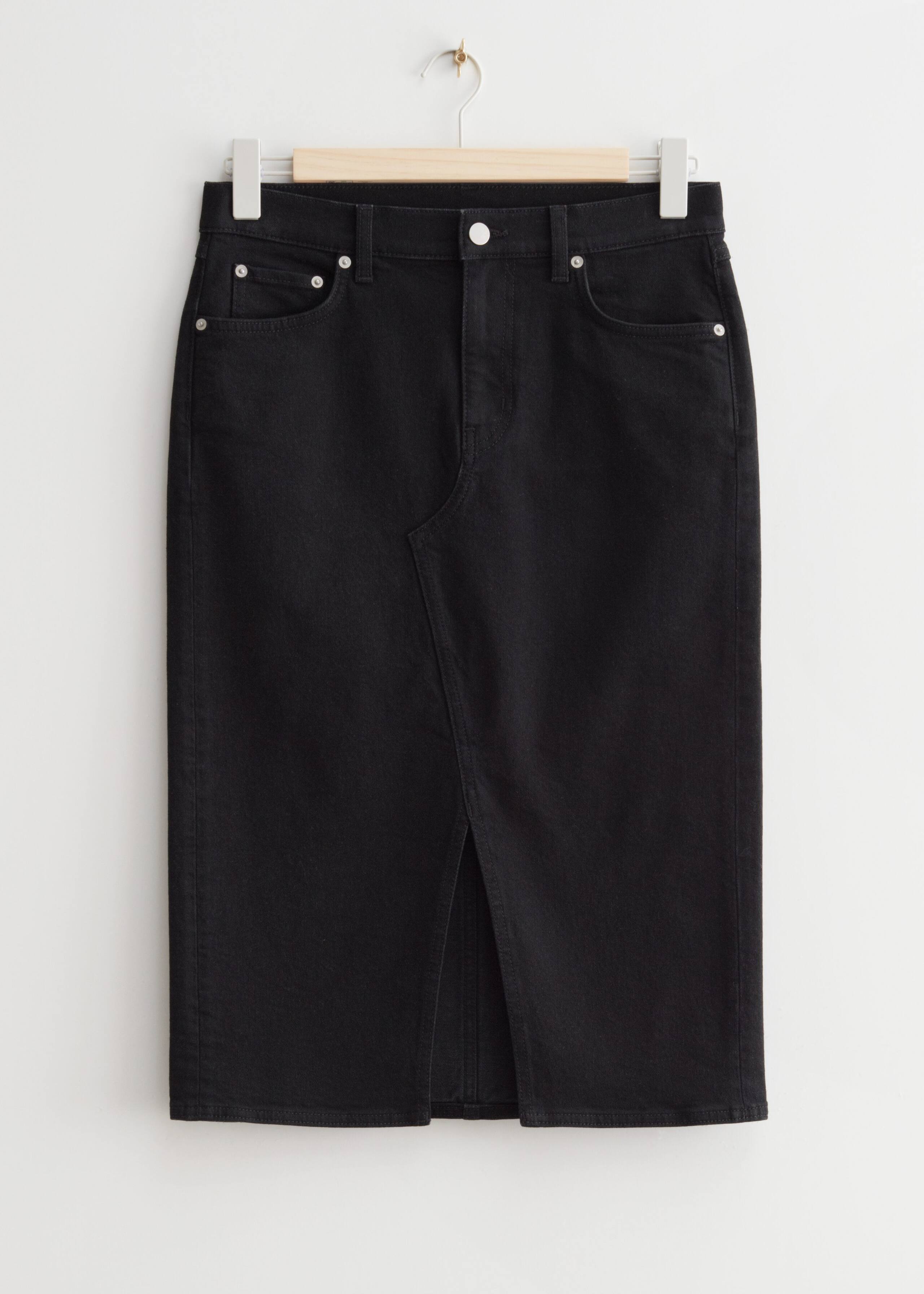 Low Waist Denim Midi Skirt - Black - Bodegón