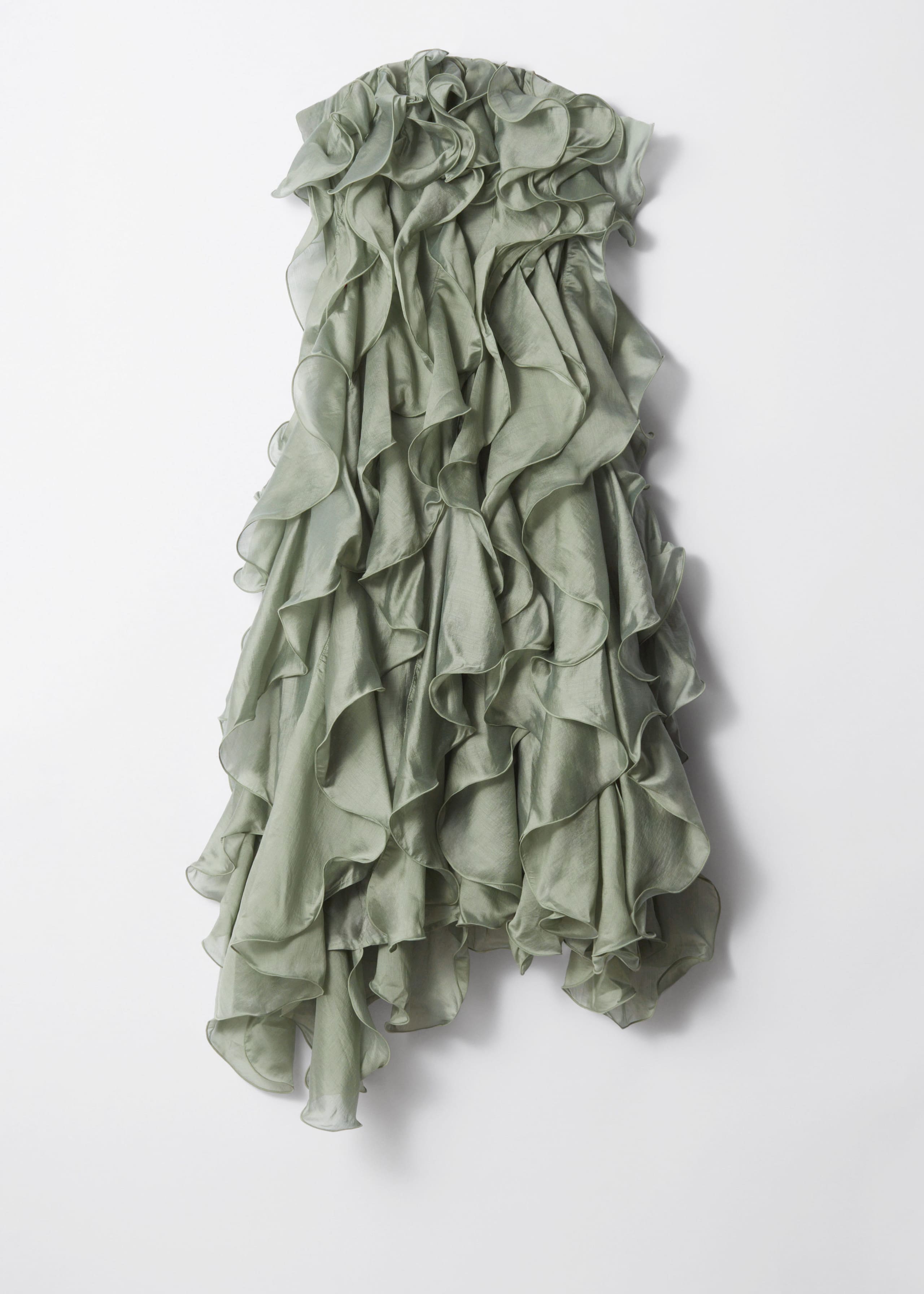 Midikleid aus Chiffon mit Rüschen - Khaki - Stillleben