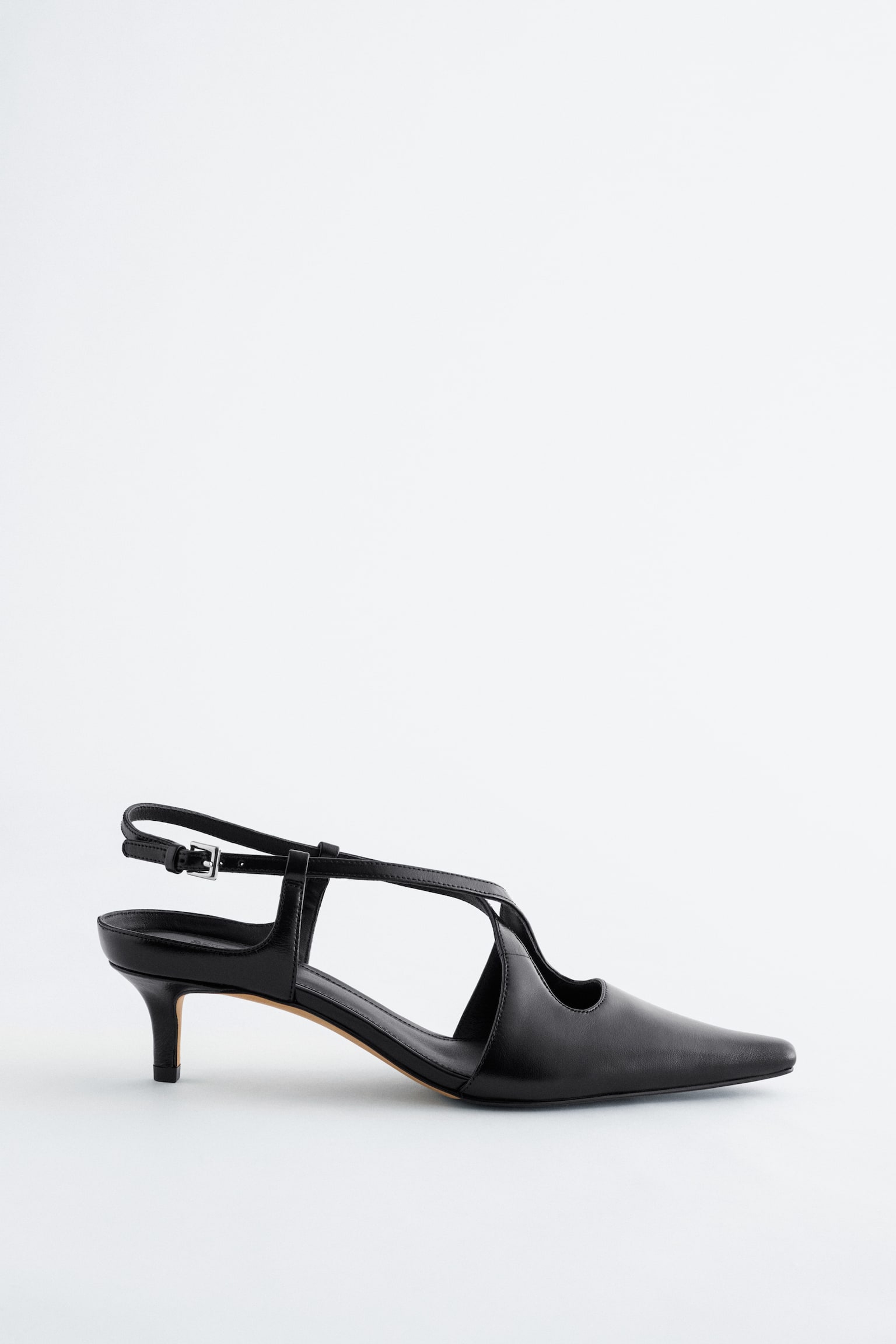Leren slingback-pumps met gekruiste bandjes - Zwart/Rood - 2