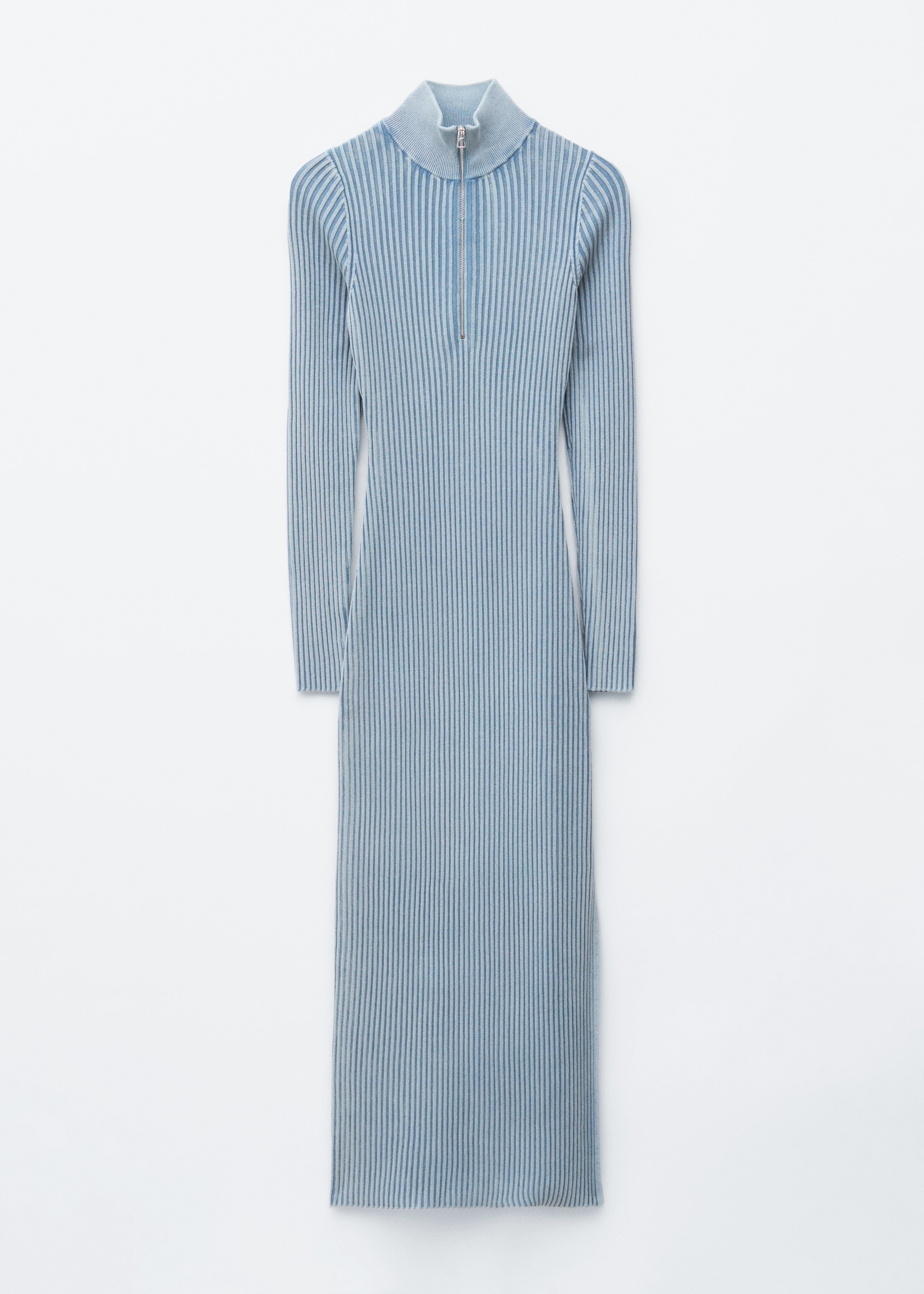 Рипсена дълга рокля с цип - Пастелно синьо