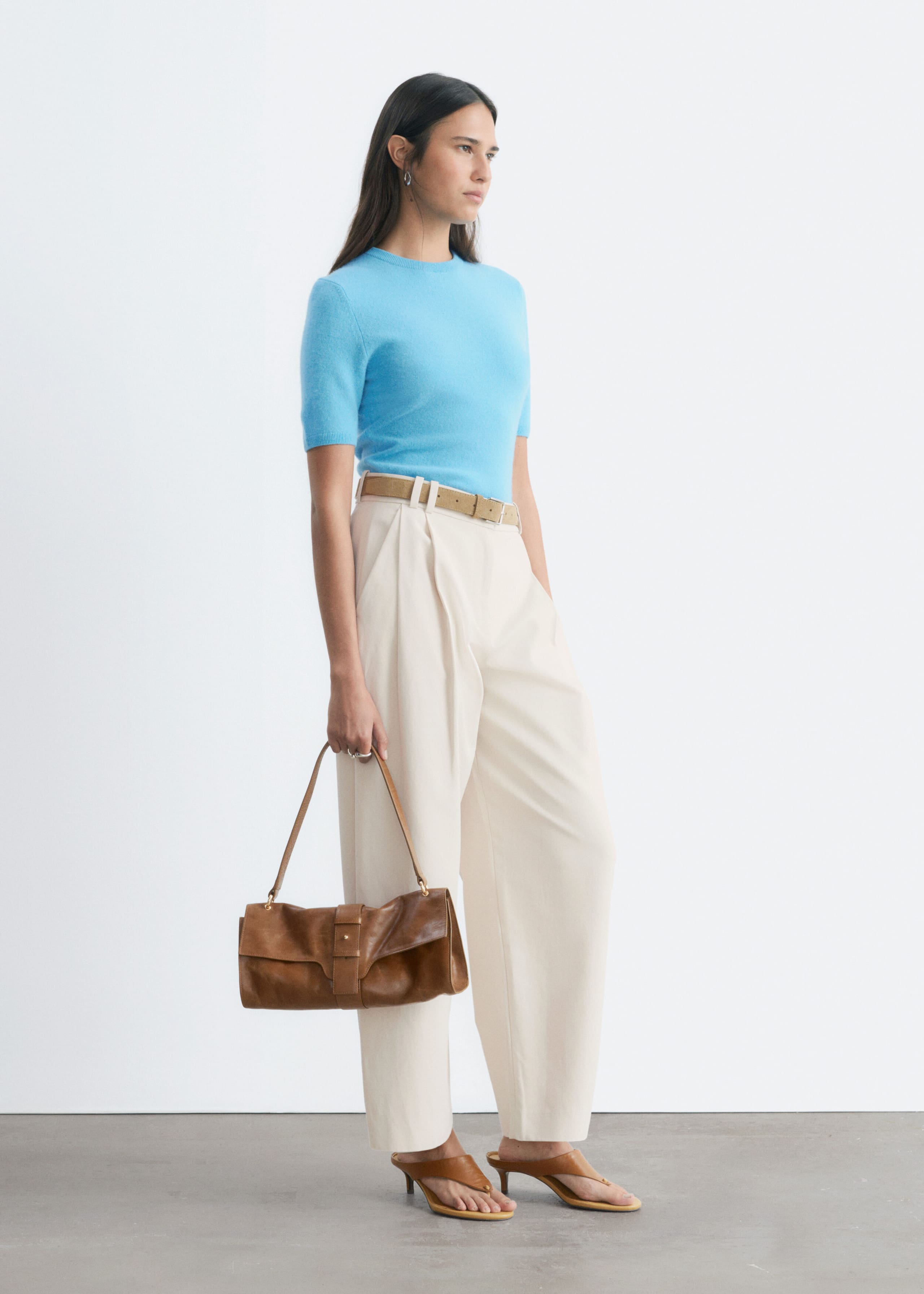 Short-Sleeve Cashmere Top - Blue - Lookbook