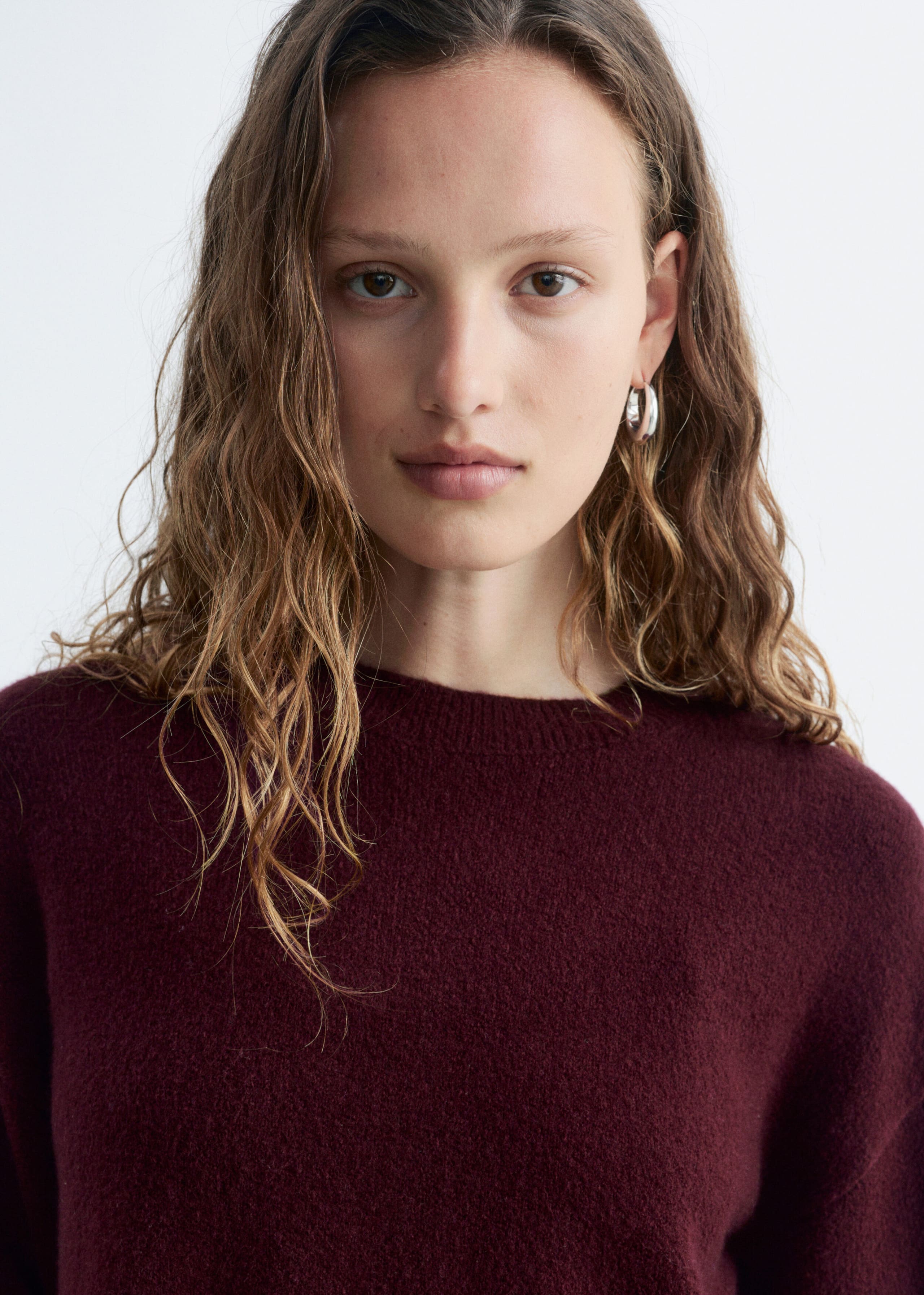 Relaxed Knit Jumper - Dark Red - Lookbook