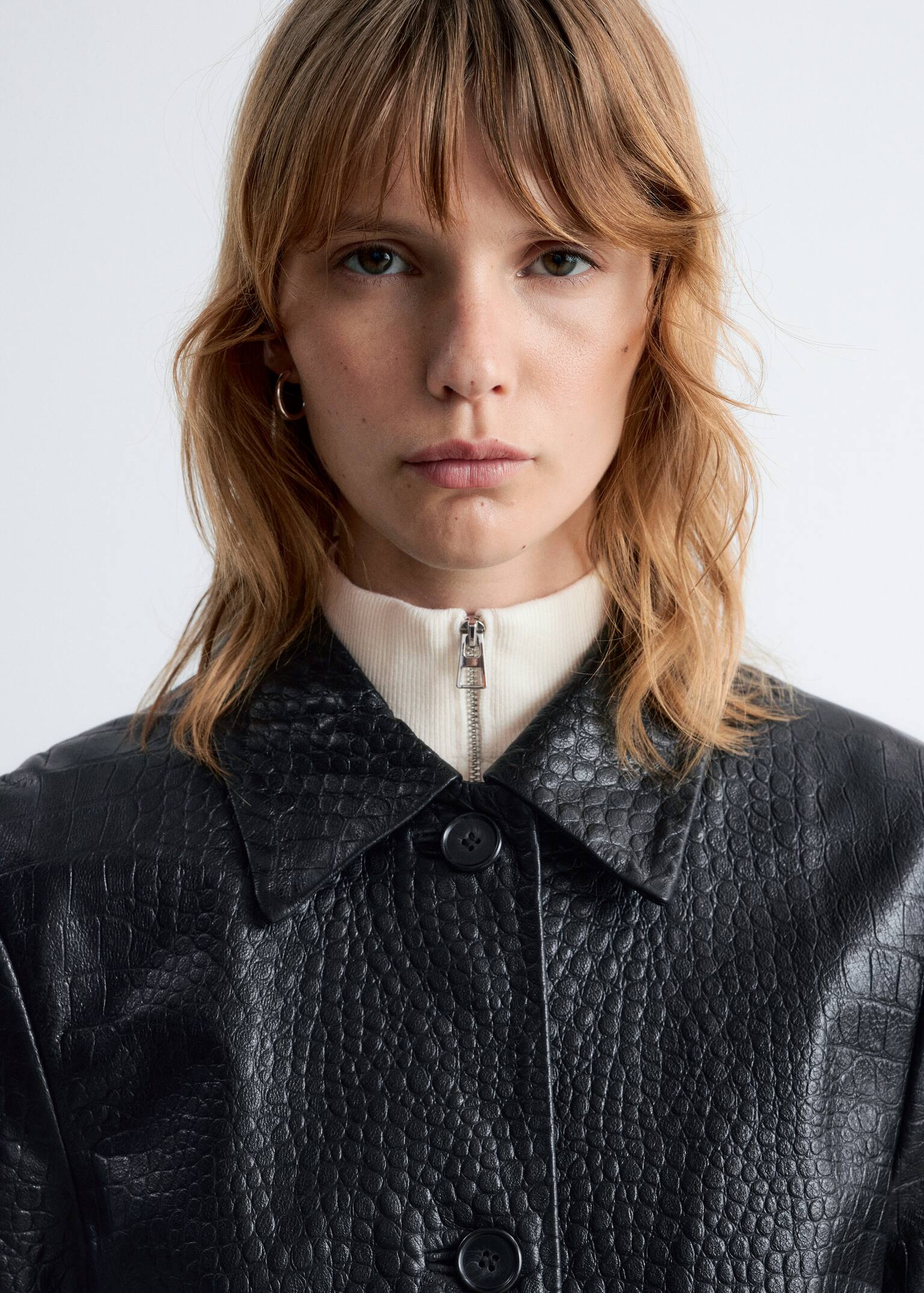 Giacca in pelle - Effetto coccodrillo nero - 6