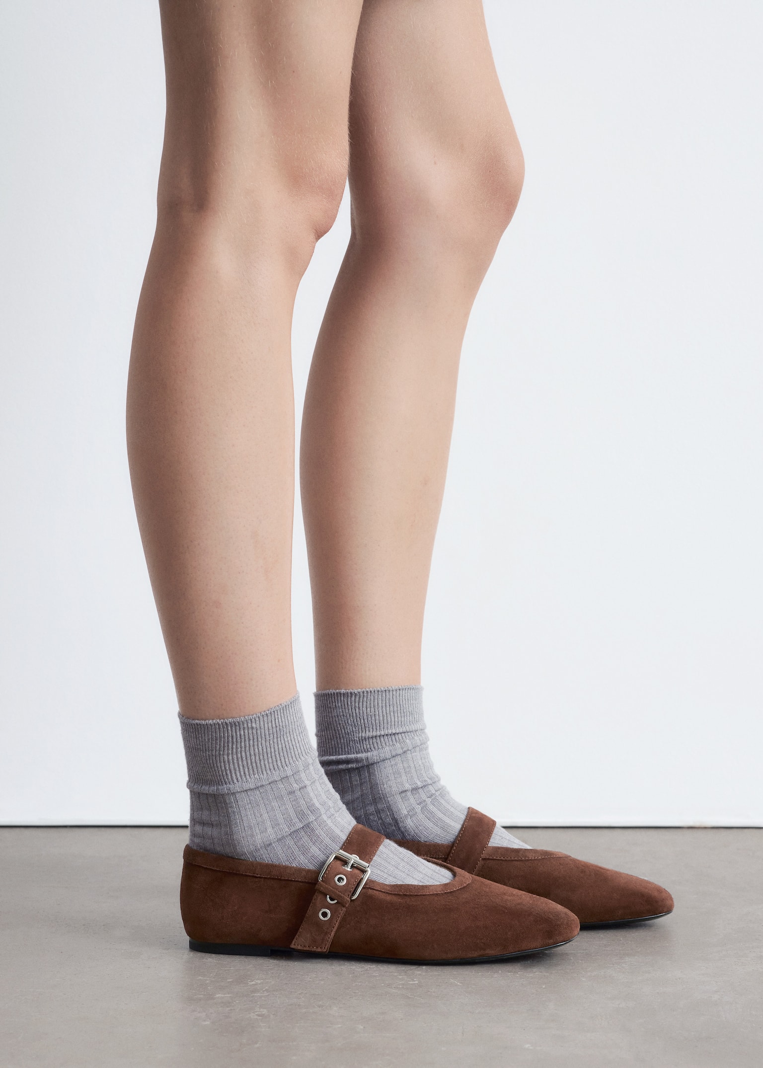 Mary Jane ballerina's - Bruin suède/Zwart/Babyblauw/Beige