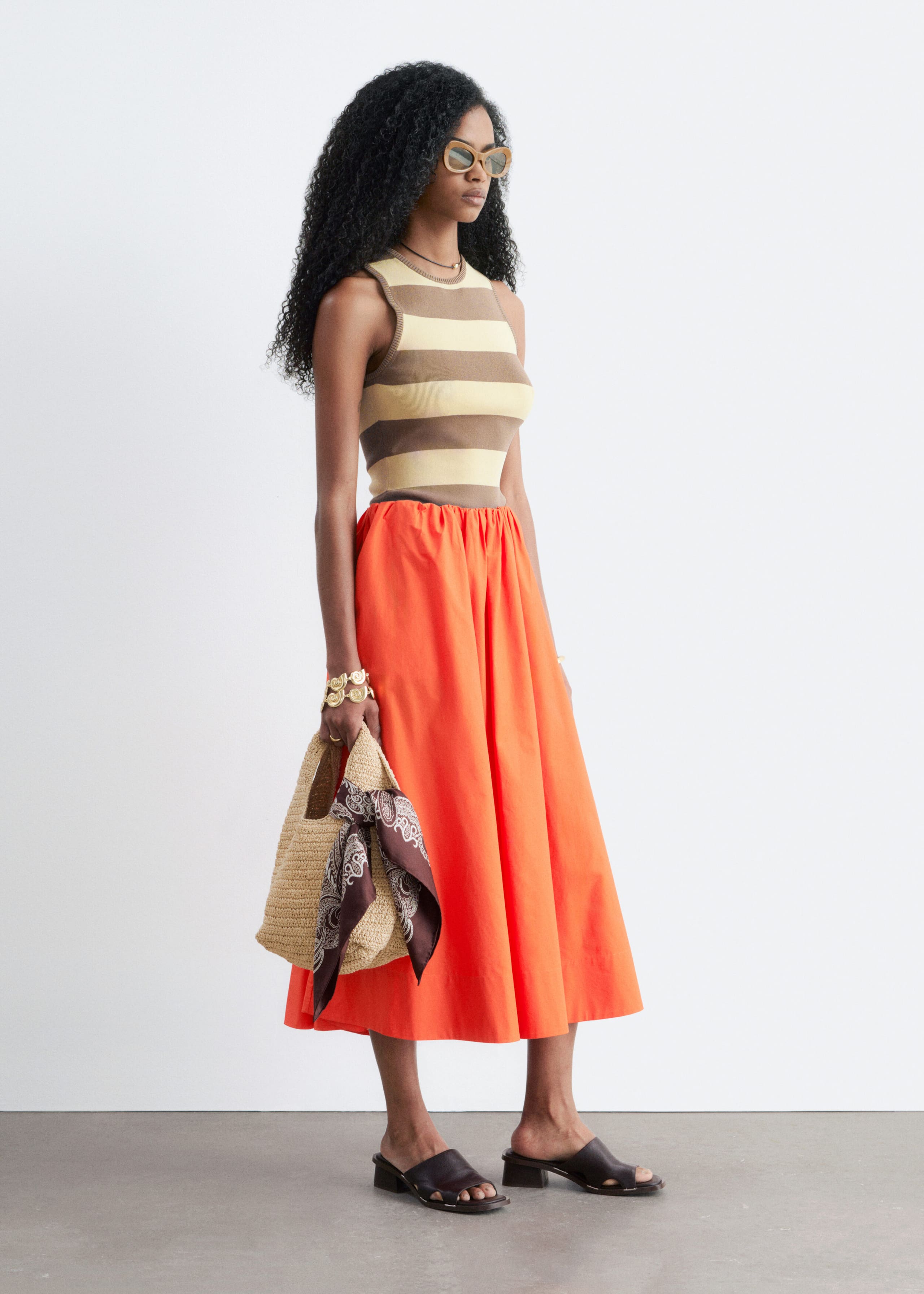 Knitted Tank Top - Beige/Striped - Lookbook