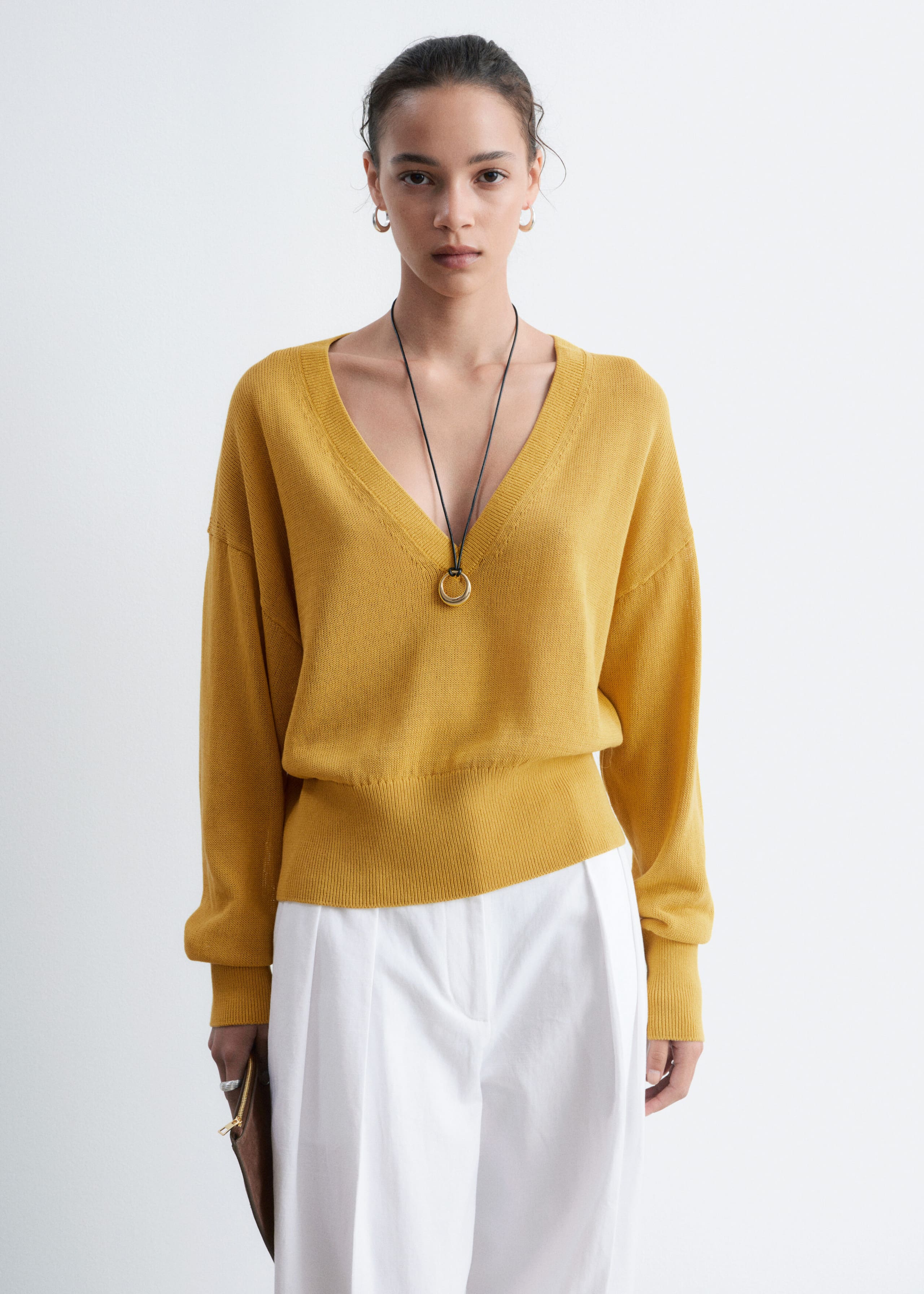 V-Neck Cotton Jumper - Mustard - Still Life