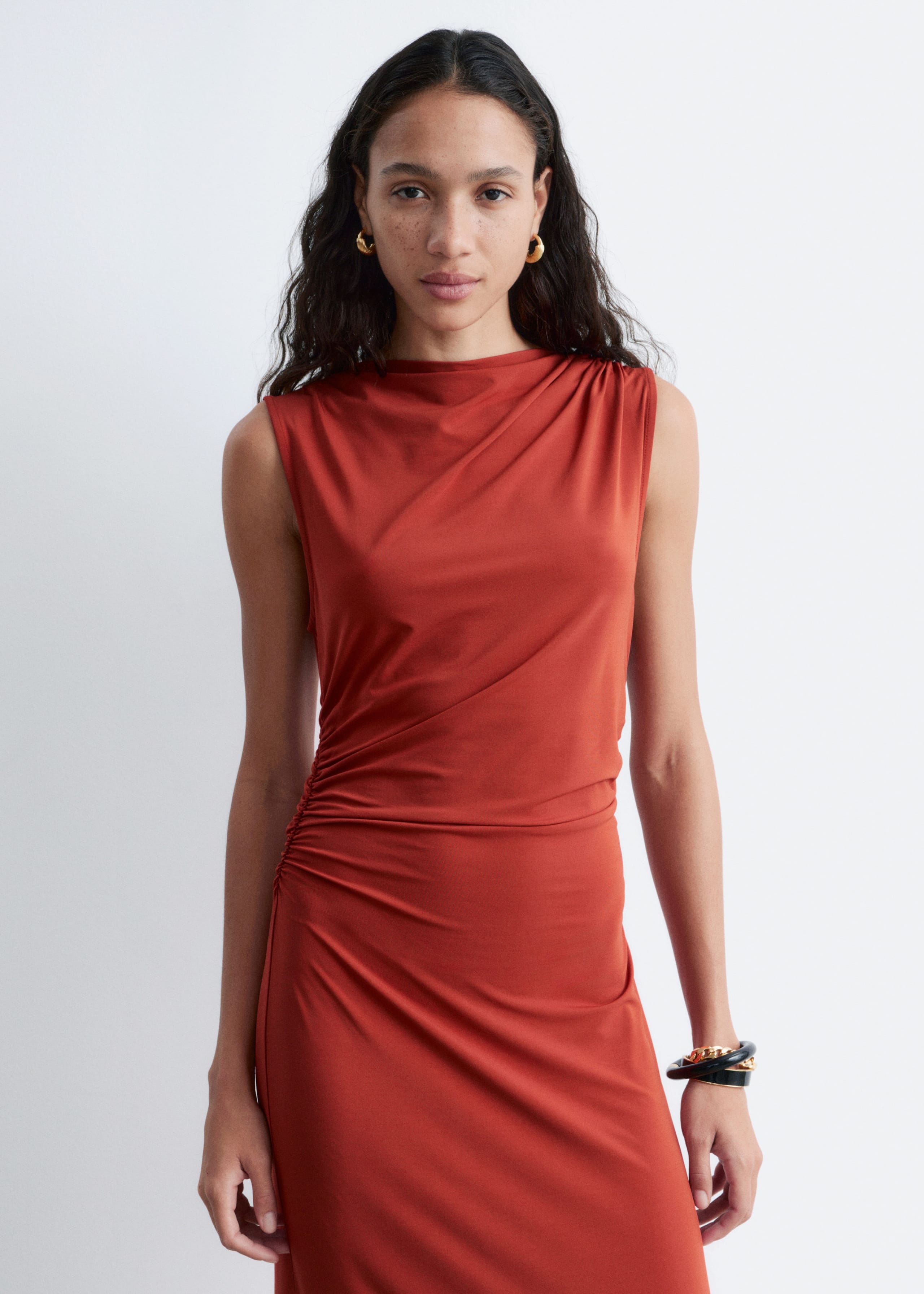 Image of Sleeveless Draped Midi Dress
