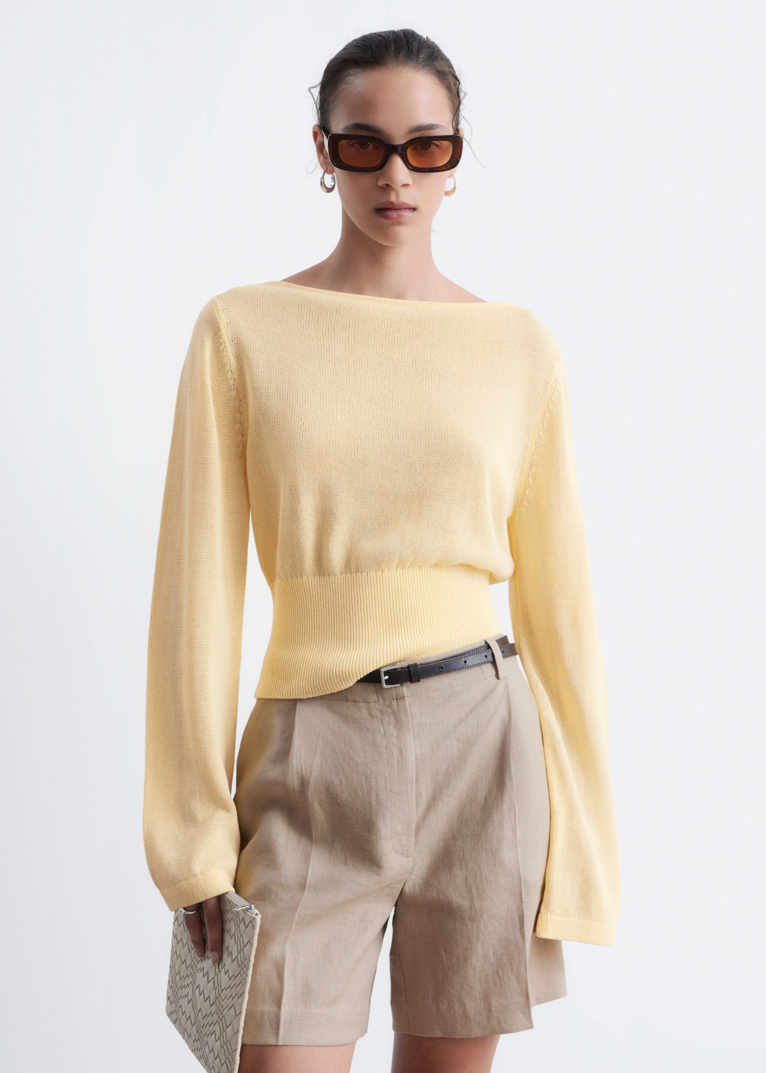Rolled Edge Boat-Neck Top - Yellow - Lookbook