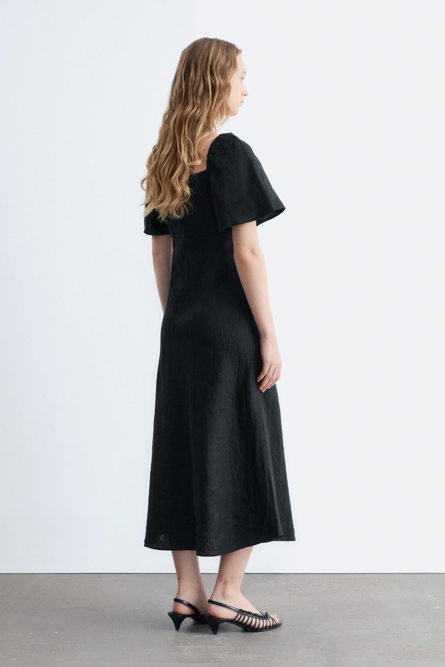 Linen Midi Dress - Nero - 3
