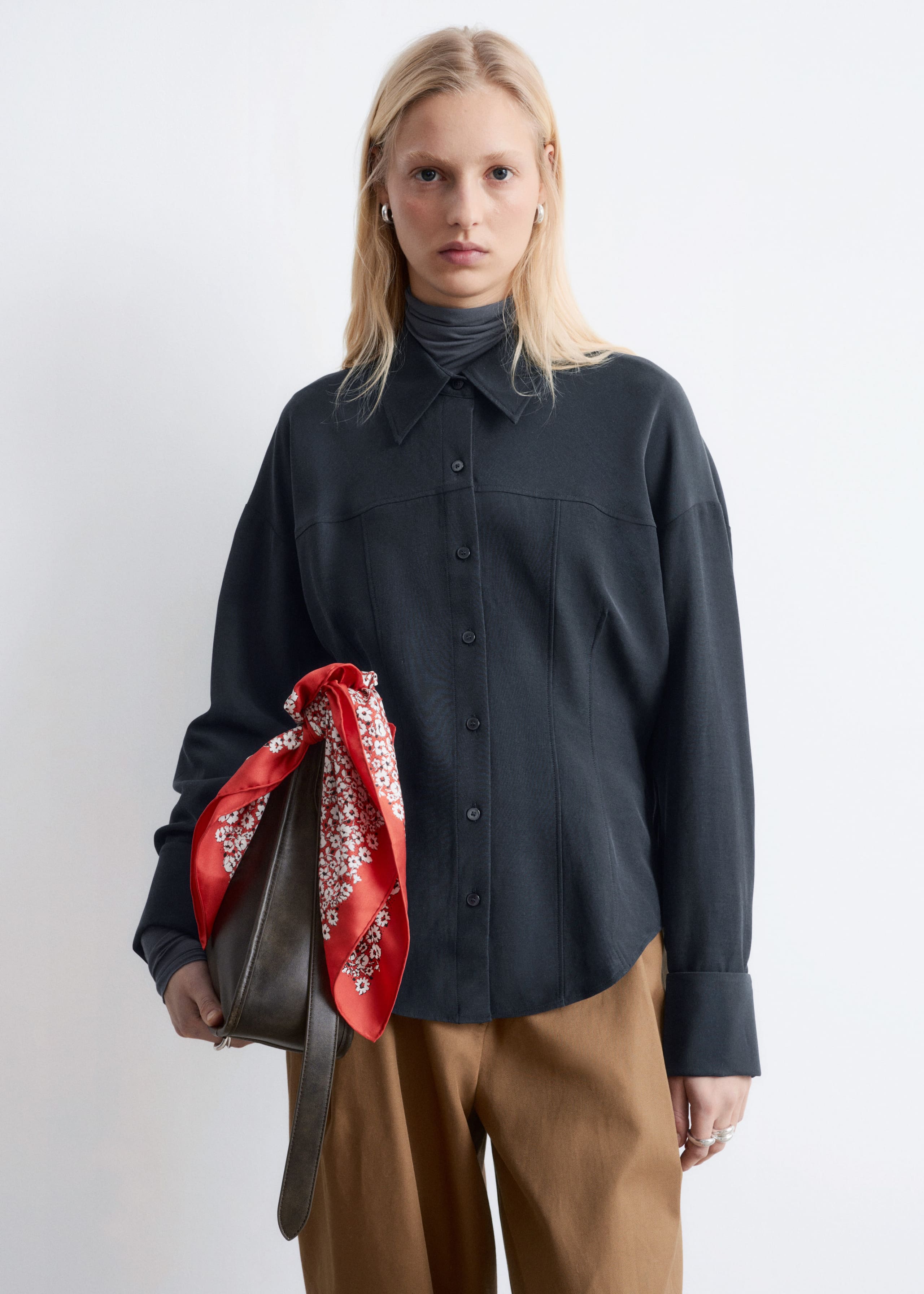 Image of Balloon-Sleeved Tapered Shirt