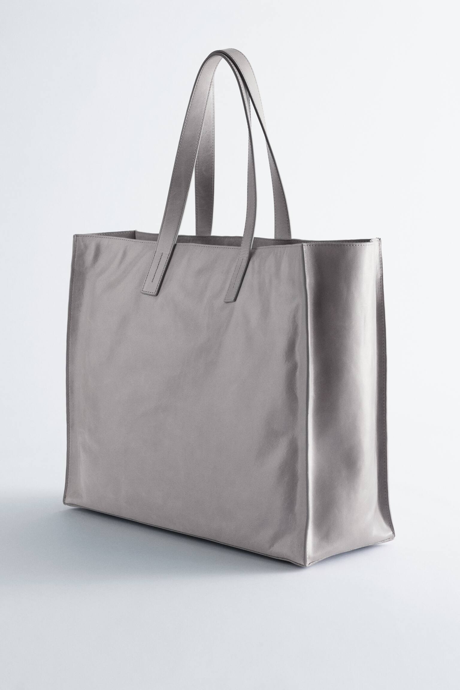 Tote bag en cuir - Gris/Brun foncé mat/Brun foncé verni/Vert kaki - 3