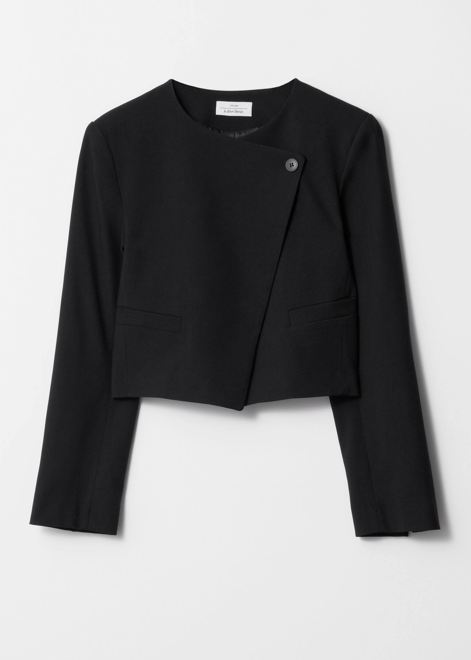 Cropped Collarless Blazer - Black