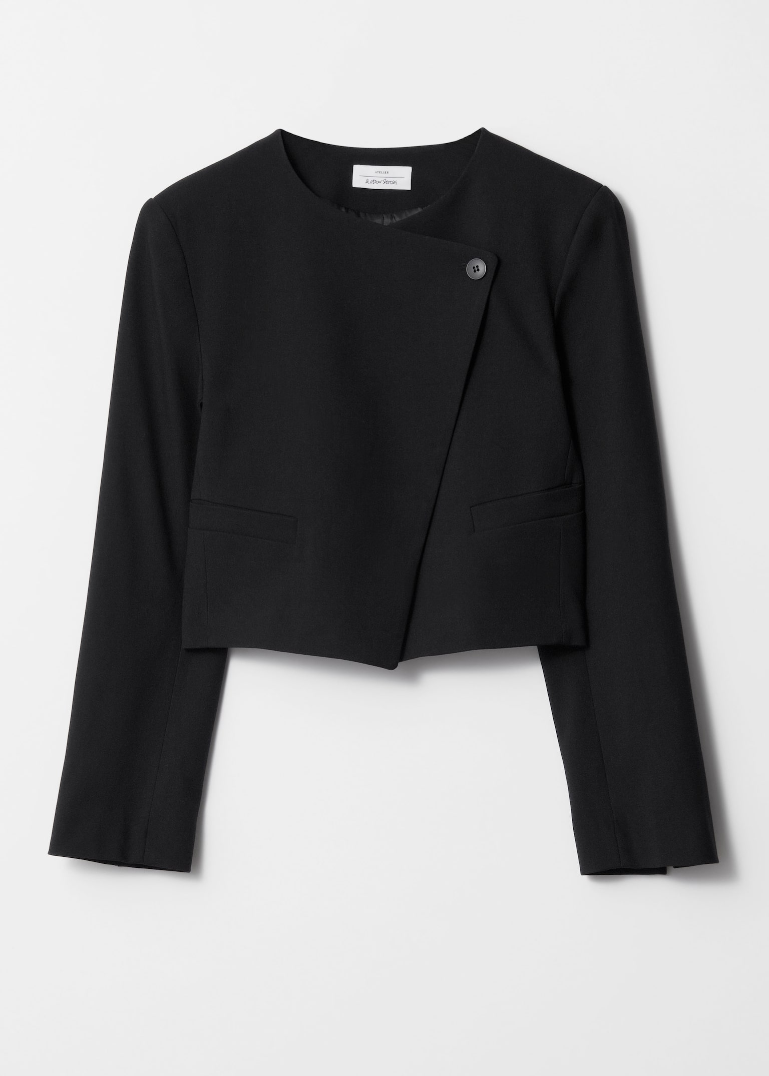 Verkürzter Blazer ohne Kragen - Schwarz