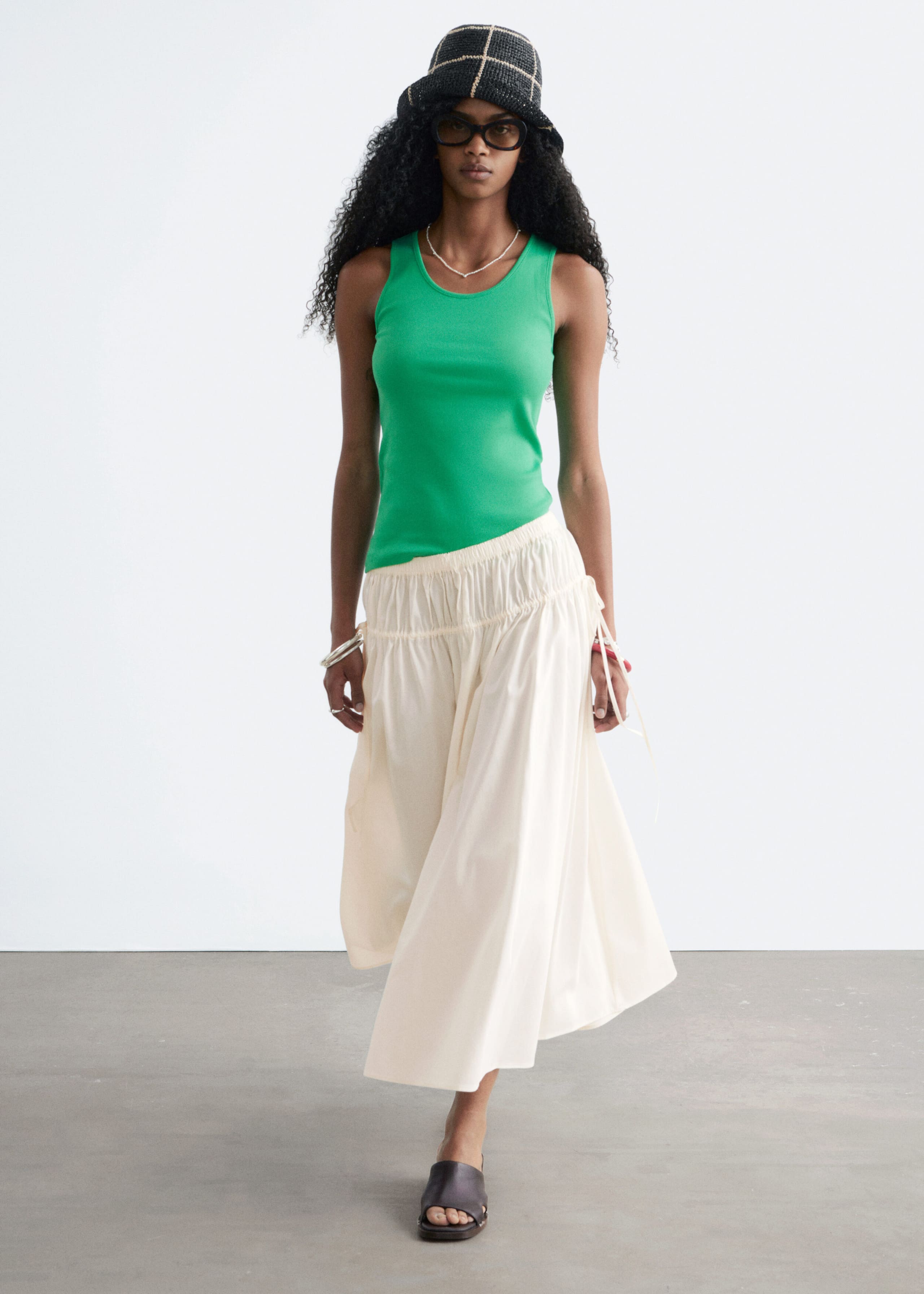 Drawstring Midi Skirt - White - Lookbook