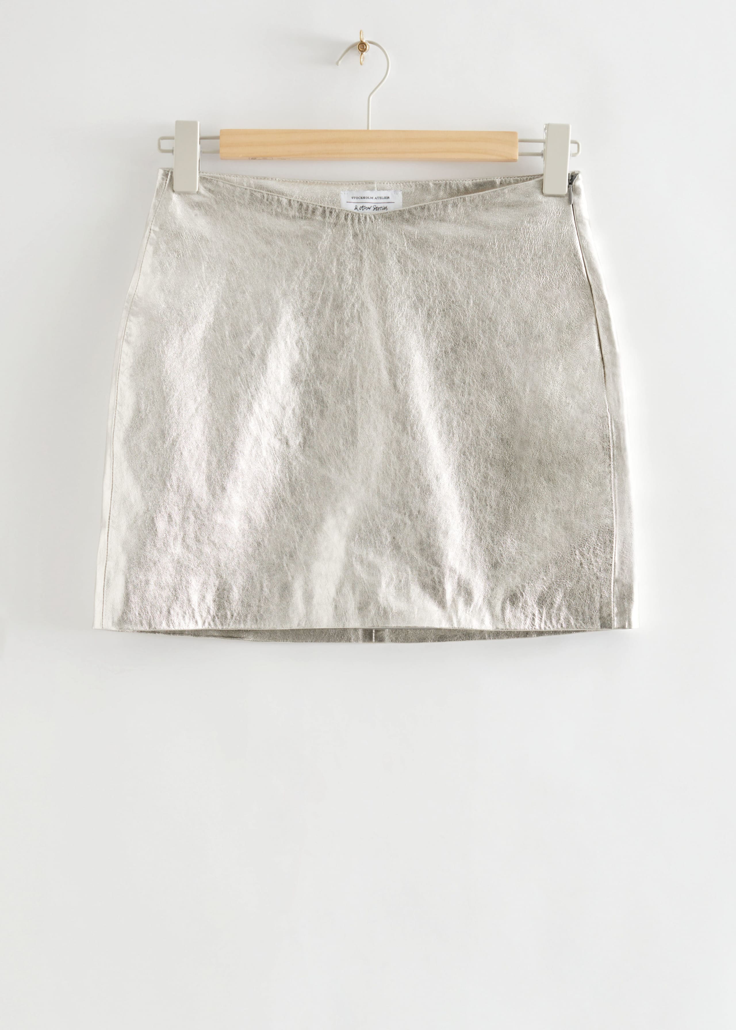 Metallic Leather Mini Skirt - Silver - Still Life