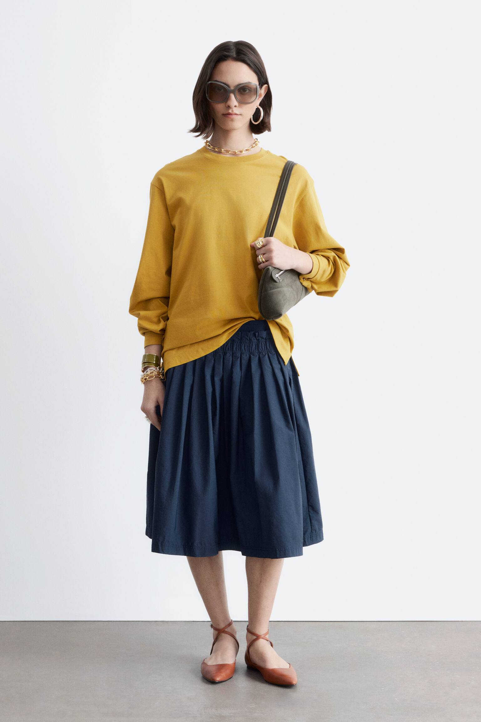 Jersey top met lange mouwen - Donkergeel/Wit/Marineblauw/witte strepen - 8