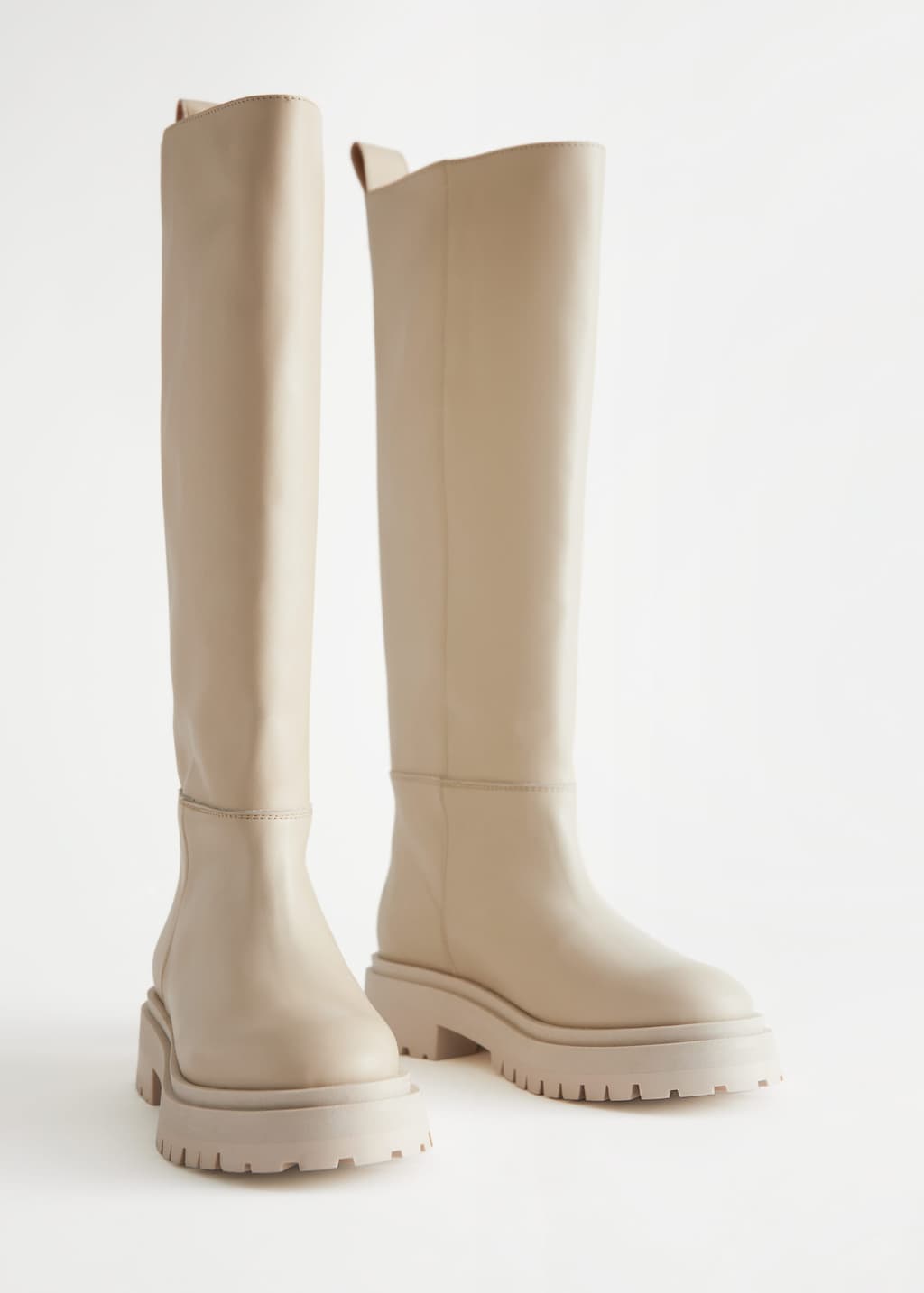Chunky Sole Tall Leather Boots - Beige - Bodegón
